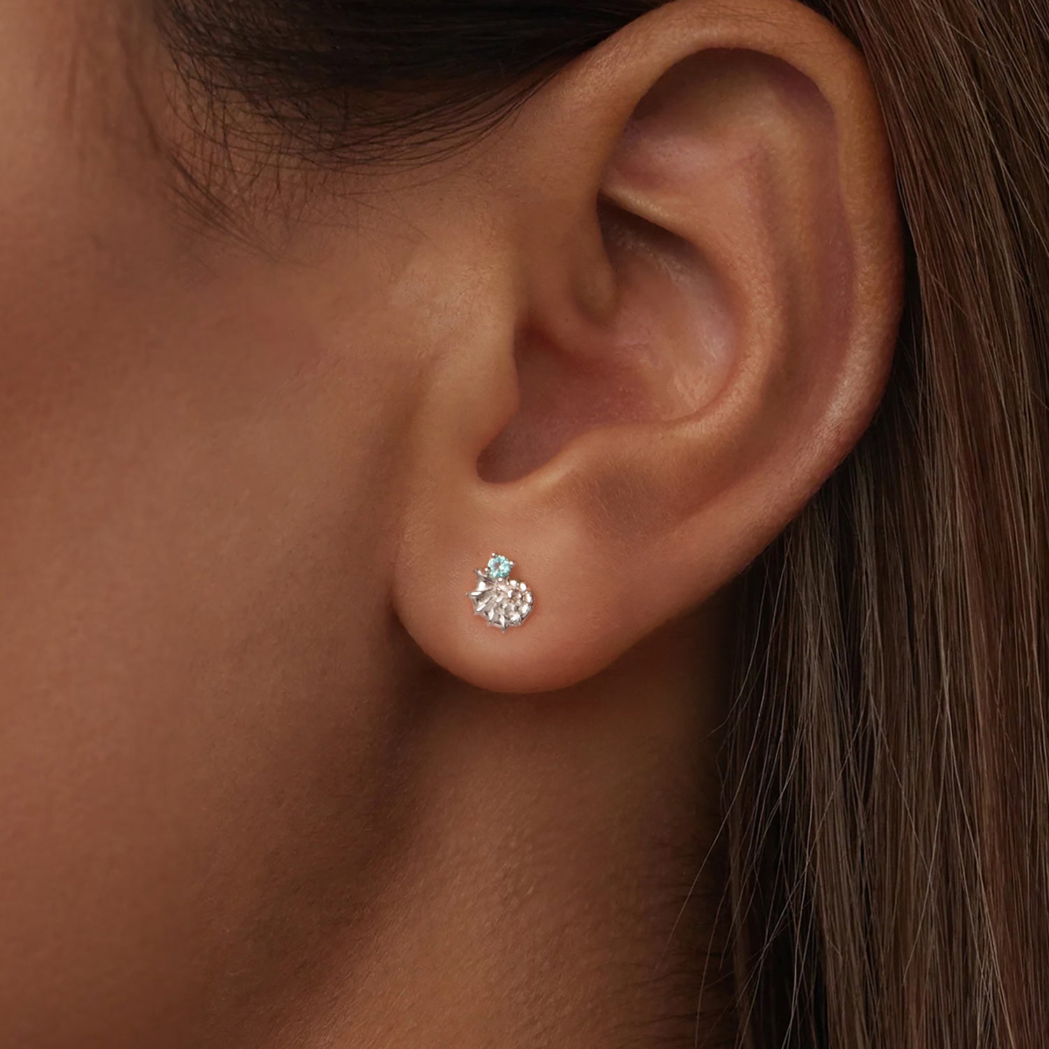 925 Sterling Silver Earrings with Transparent Glass and White Gold Plating for Women DestGlow