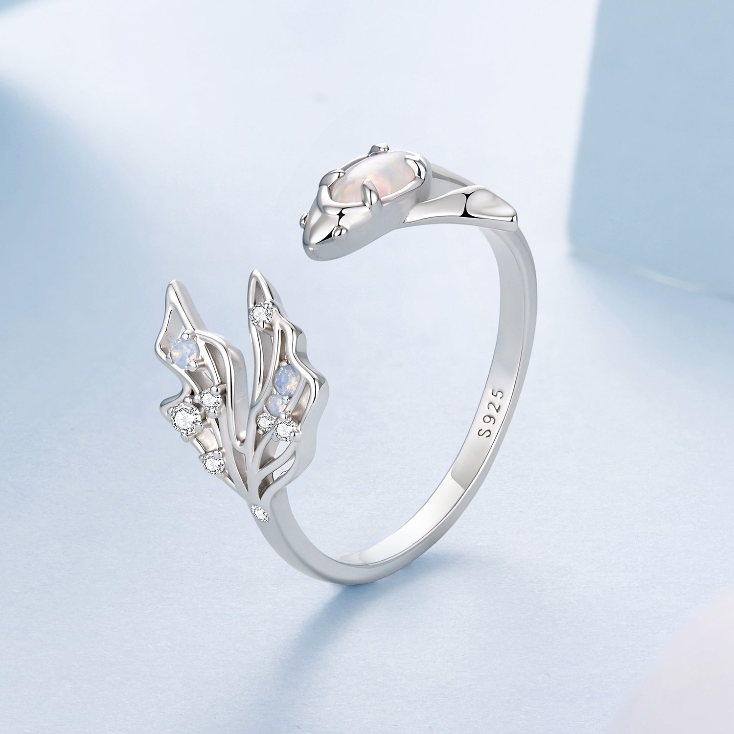 925 Sterling Silver White Gold Plated Nano Opal Ring with CZ for Women DestGlow