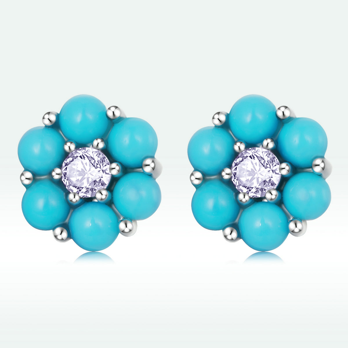 925 Sterling Silver Turquoise Pavé Setting CZ Earrings for Women DestGlow