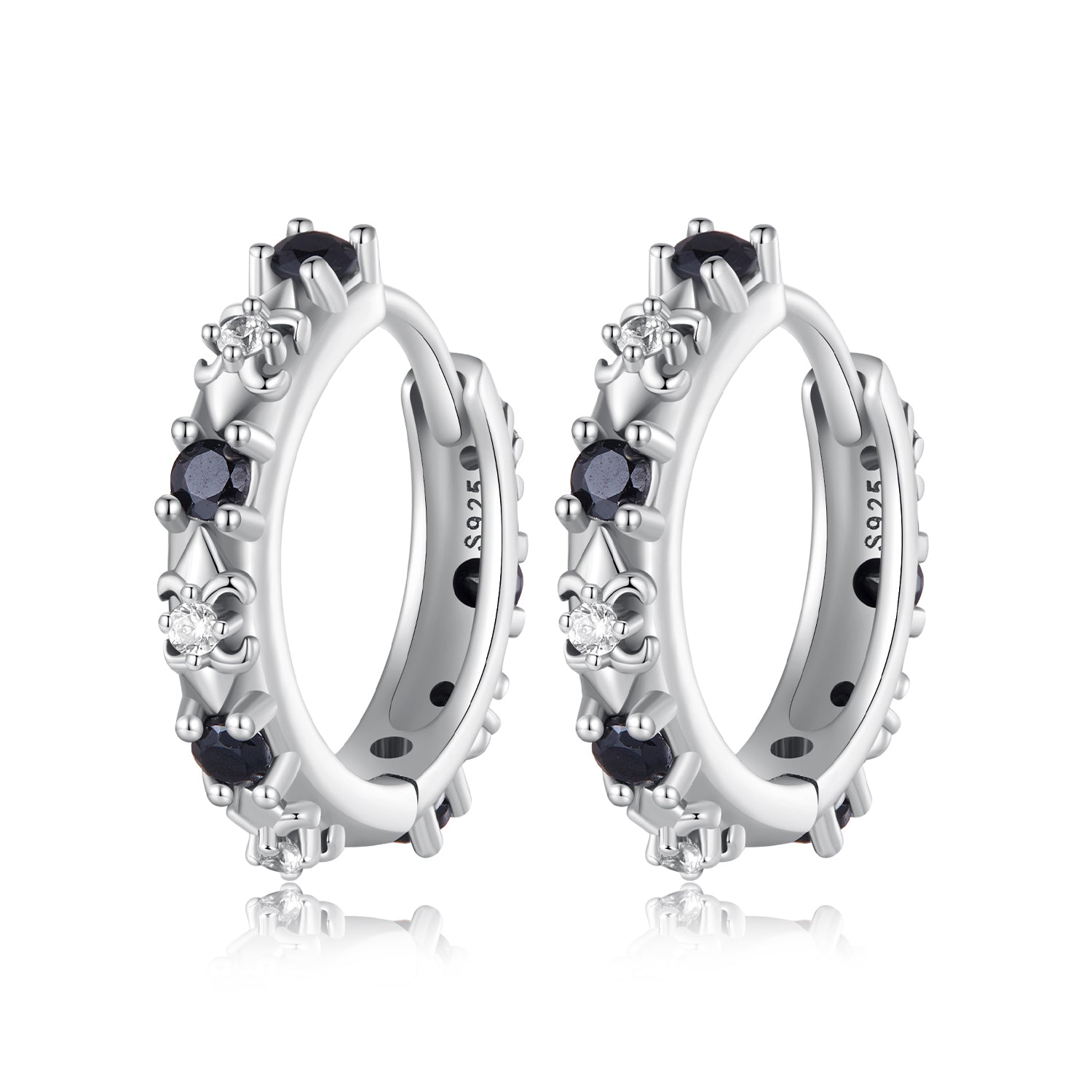 S925 Oxidized Silver Pavé CZ Earrings Size 14*2.5mm for Women DestGlow