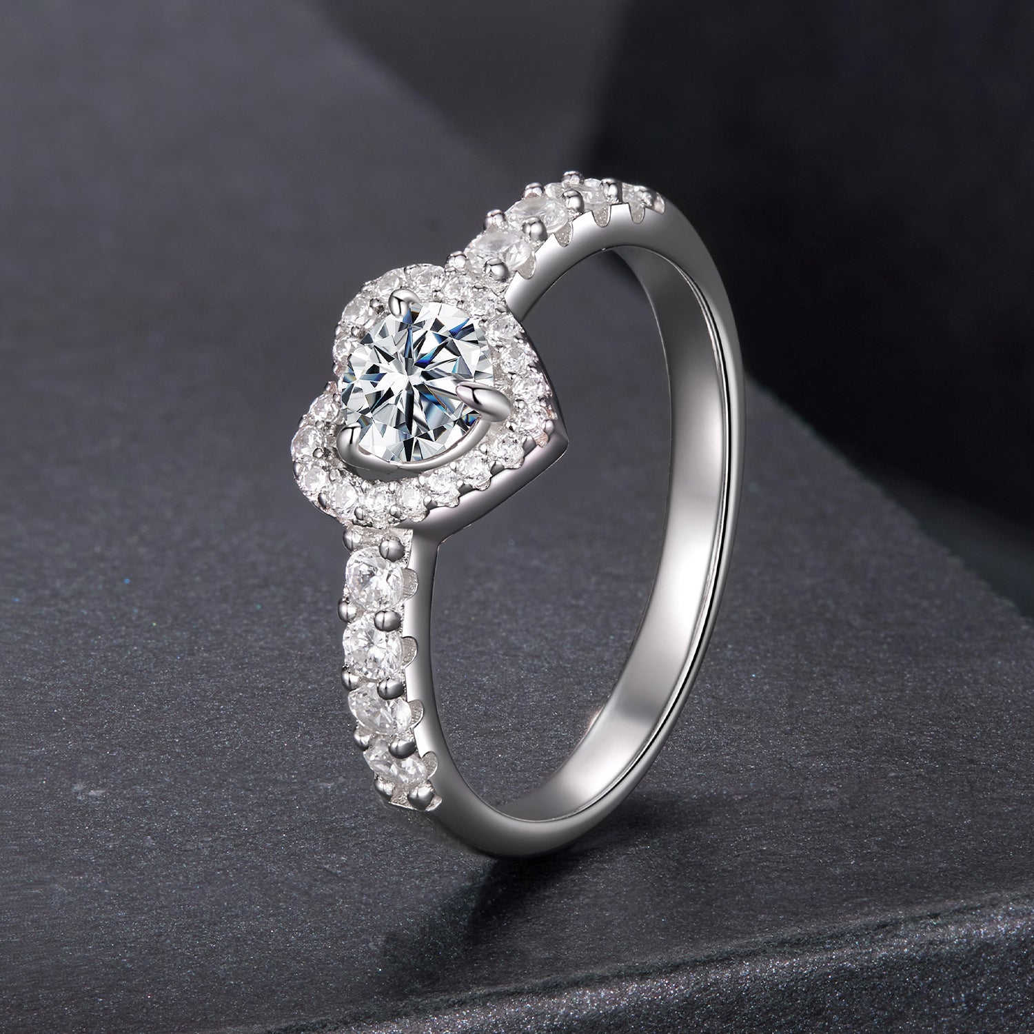 925 Sterling Silver Moissanite 0.5ct Heart Ring for Women Size 6 DestGlow