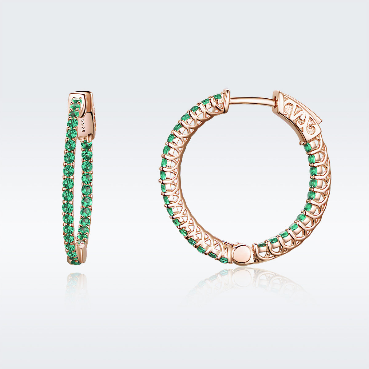 925 Sterling Silver Plated Rose Gold Pavé Setting CZ Earrings DestGlow