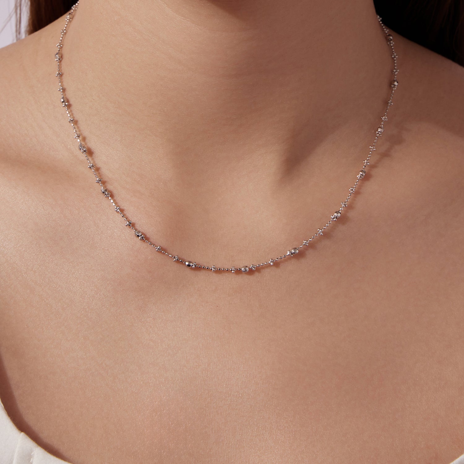 925 Sterling Silver 40+5cm White Gold Plated Necklace for Women DestGlow