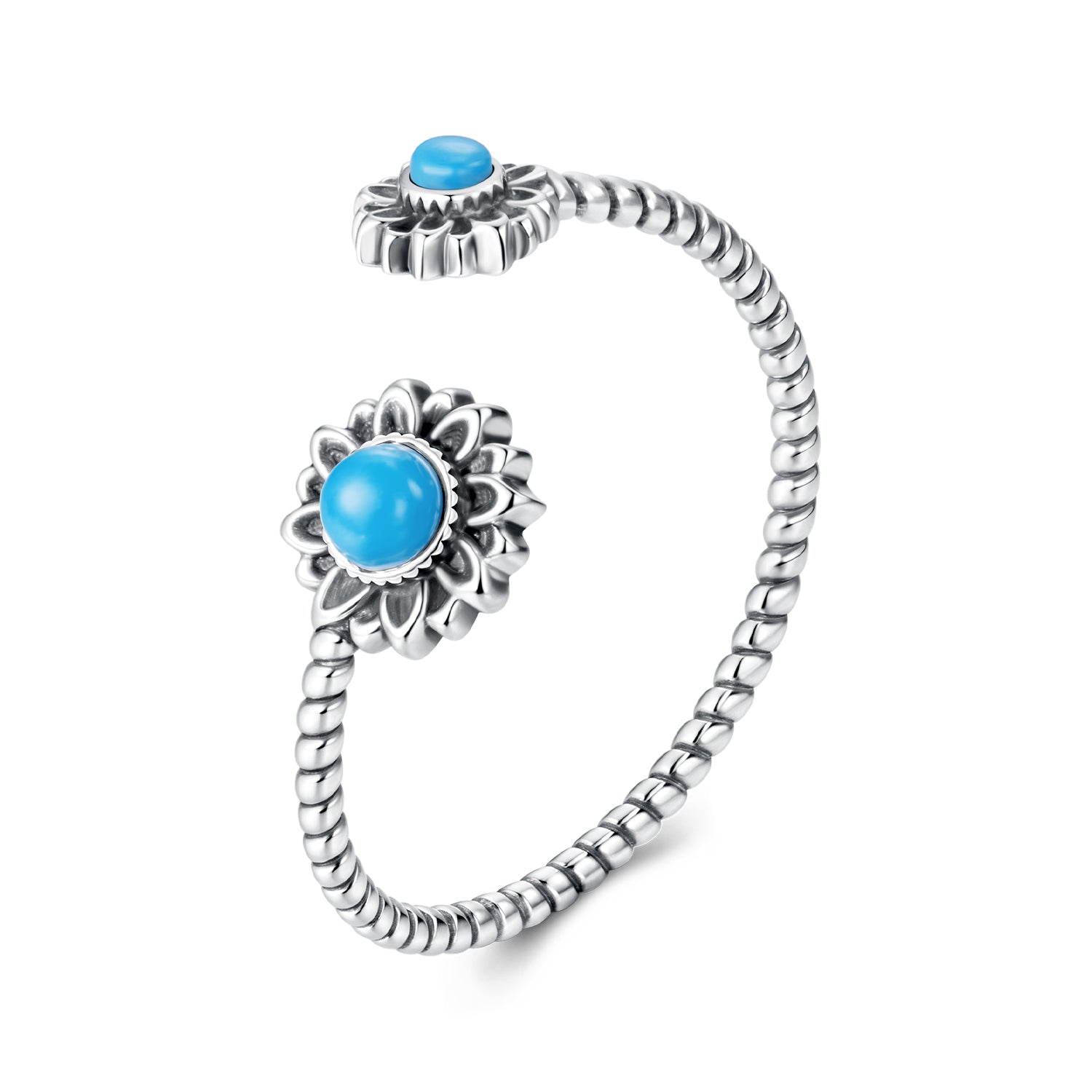 925 Sterling Silver Synthetic Turquoise Ring for Women - Oxidized Silver, Width: 0.12cm, Size: 0.5-0.7cm DestGlow