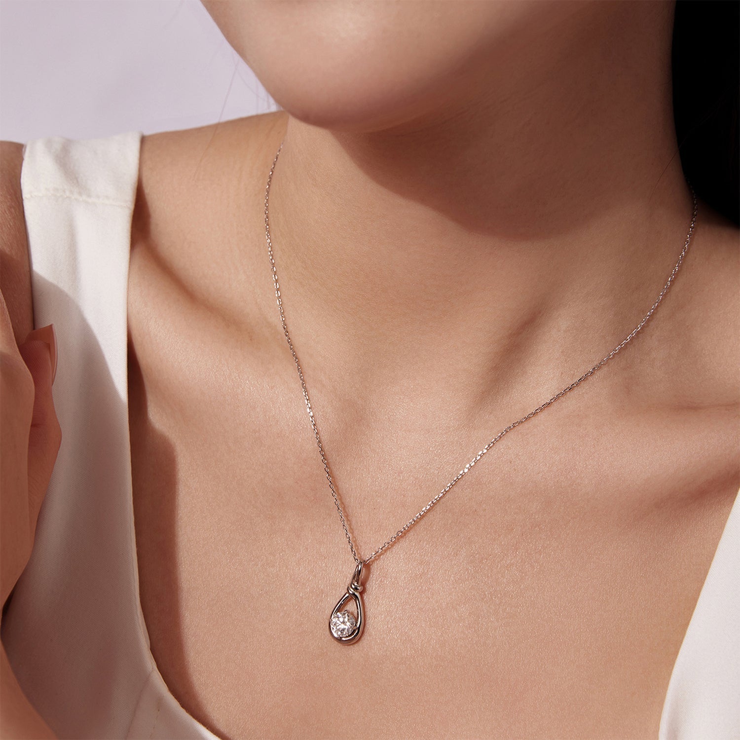 925 Sterling Silver 1 Carat Moissanite Necklace with White Gold Plating - 40+5cm Length for Women DestGlow