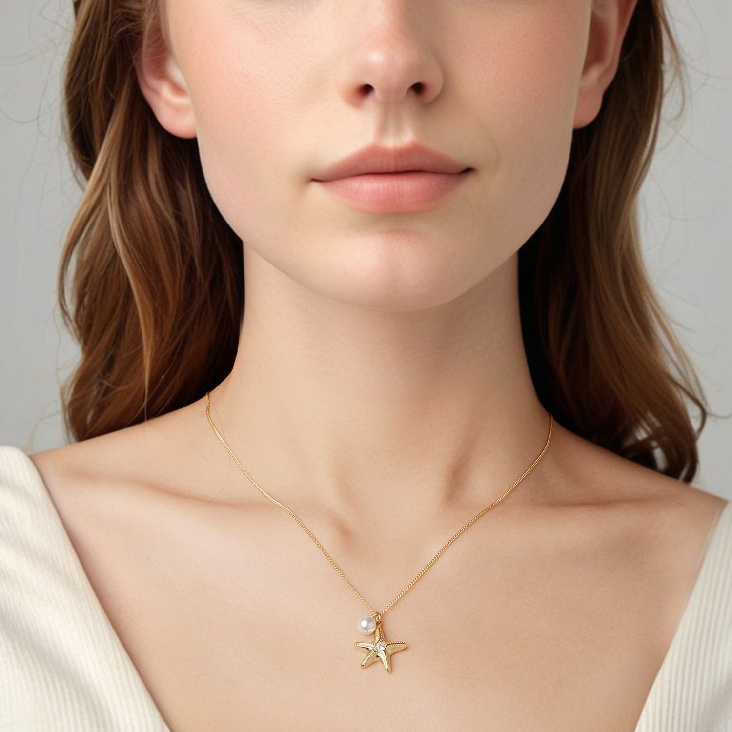 925 Sterling Silver Necklace with Gold Plating, 40+5cm, Featuring Synthetic Pearl & CZ for Women DestGlow
