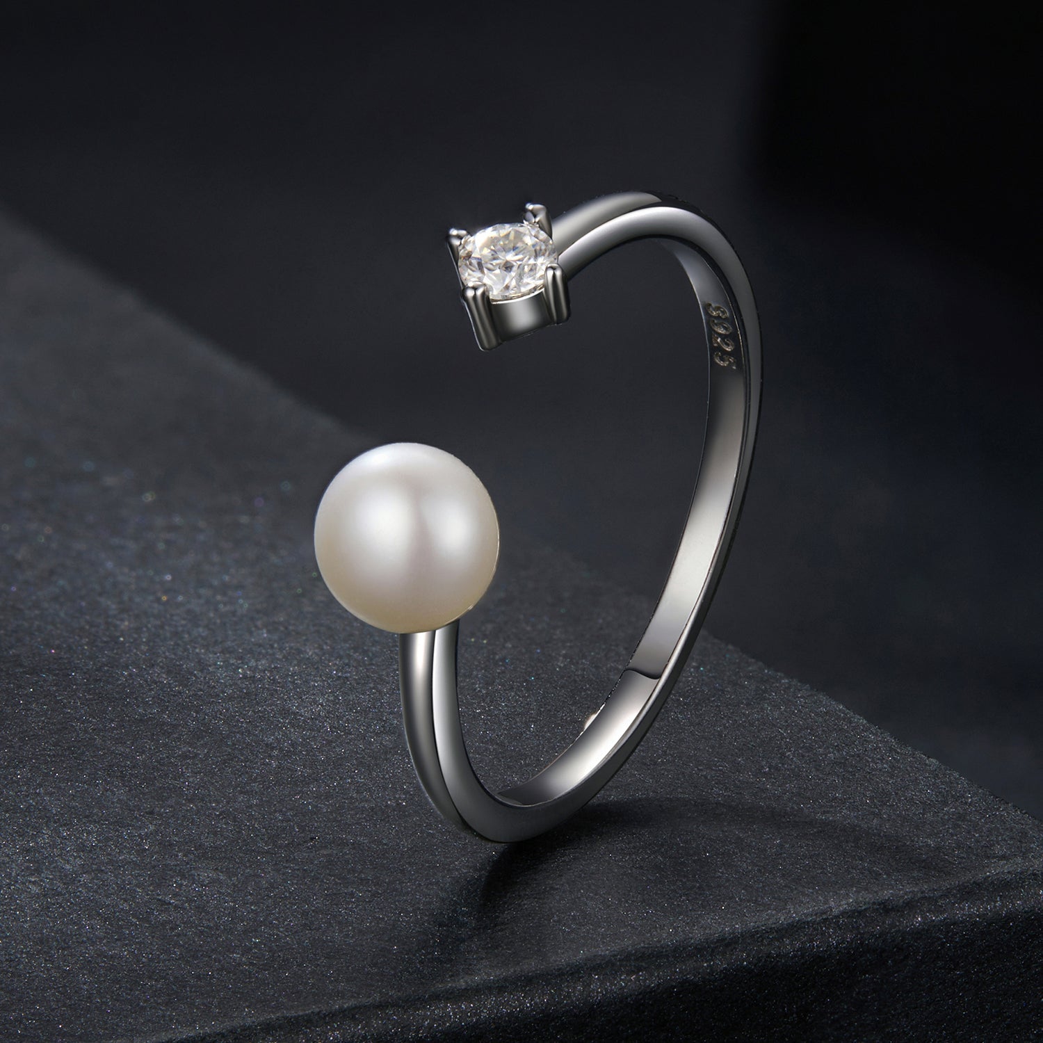 925 Sterling Silver Moissanite Quality Shell Pearl Ring for Women - Size E DestGlow