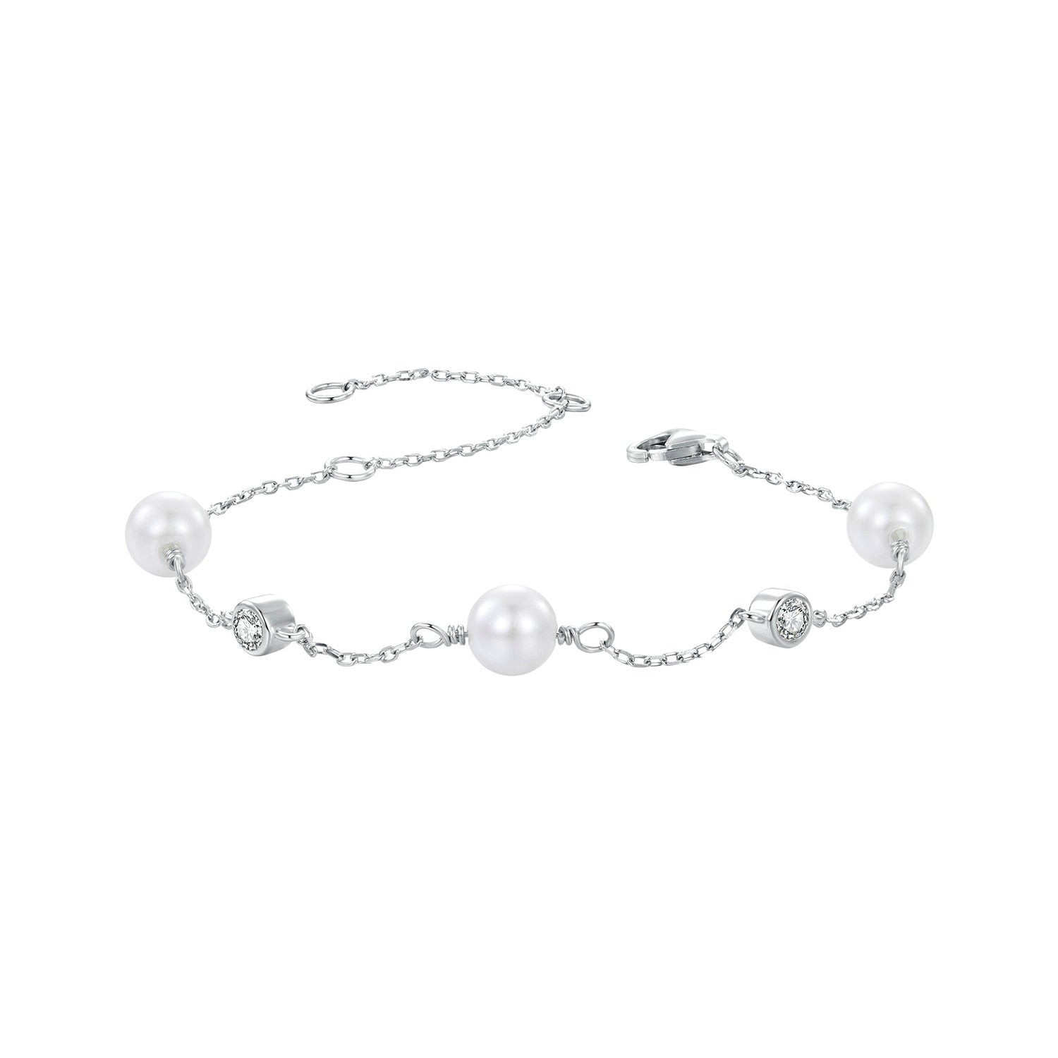 925 Sterling Silver 3mm Moissanite & Shell Pearl Bracelet for Women DestGlow