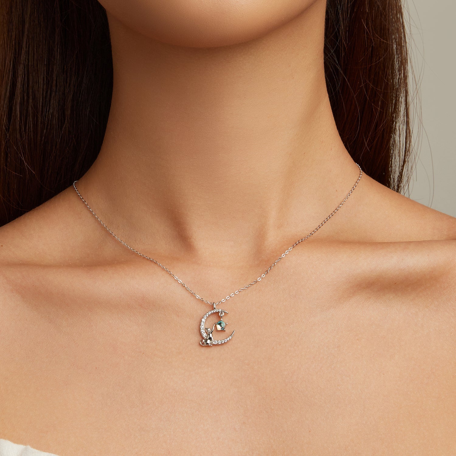 925 Sterling Silver Adjustable Moonstone Necklace with CZ Accents for Women DestGlow