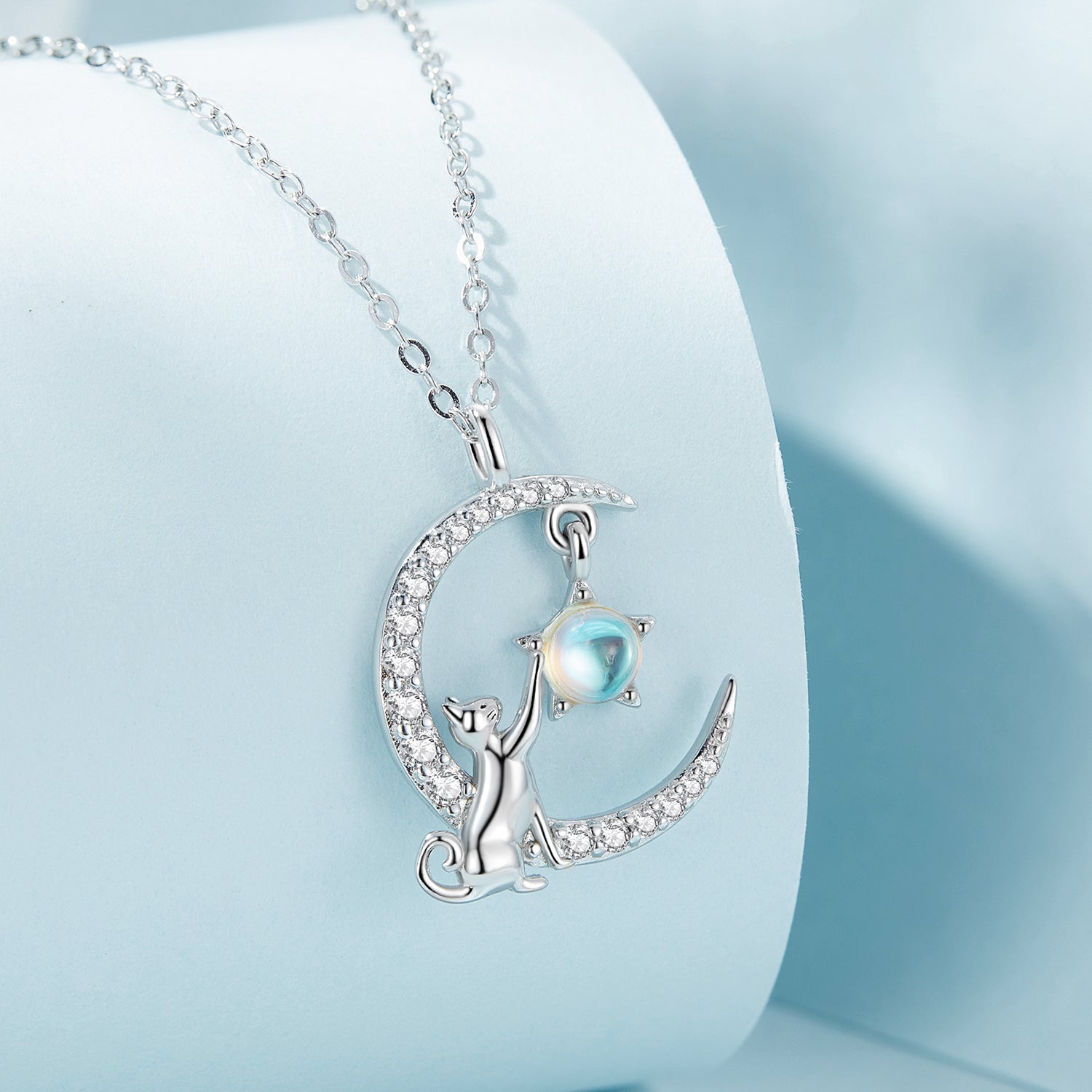 925 Sterling Silver Adjustable Moonstone Necklace with CZ Accents for Women DestGlow