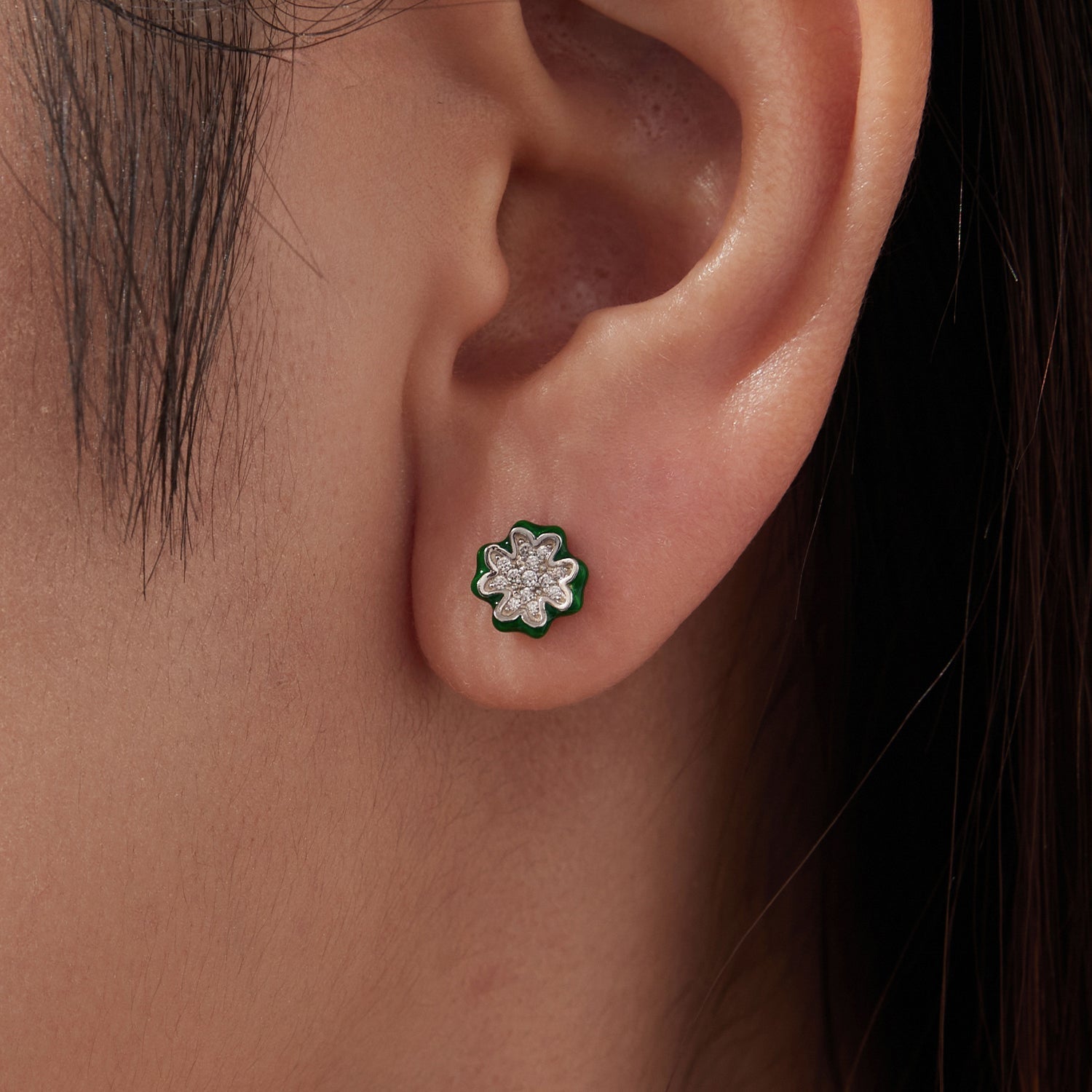 925 Sterling Silver Earrings with Pavé Set CZ & White Gold Plating, 0.75cm for Women DestGlow