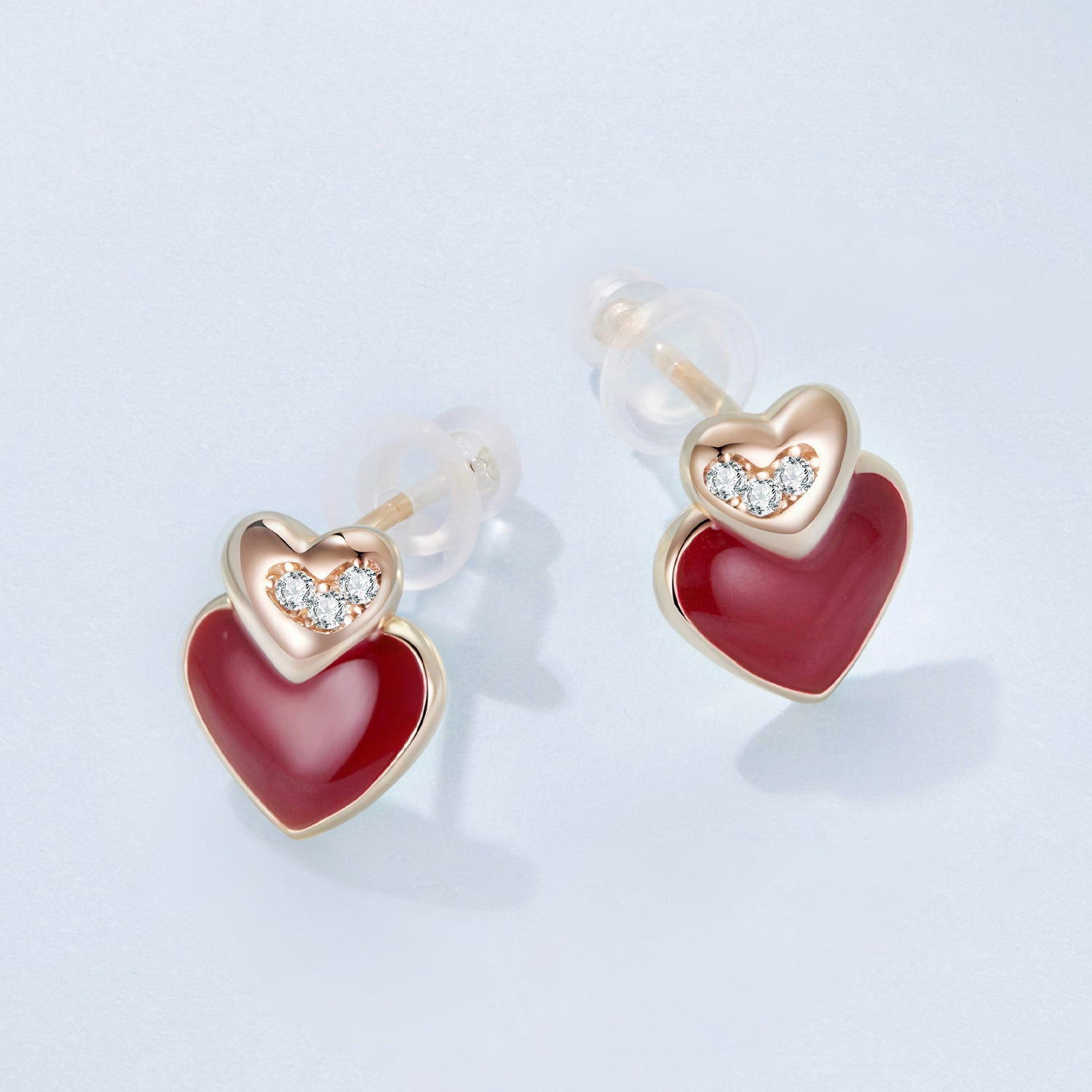 925 Sterling Silver Earrings with Enamel Finish and Pavé Setting in Rose Gold DestGlow