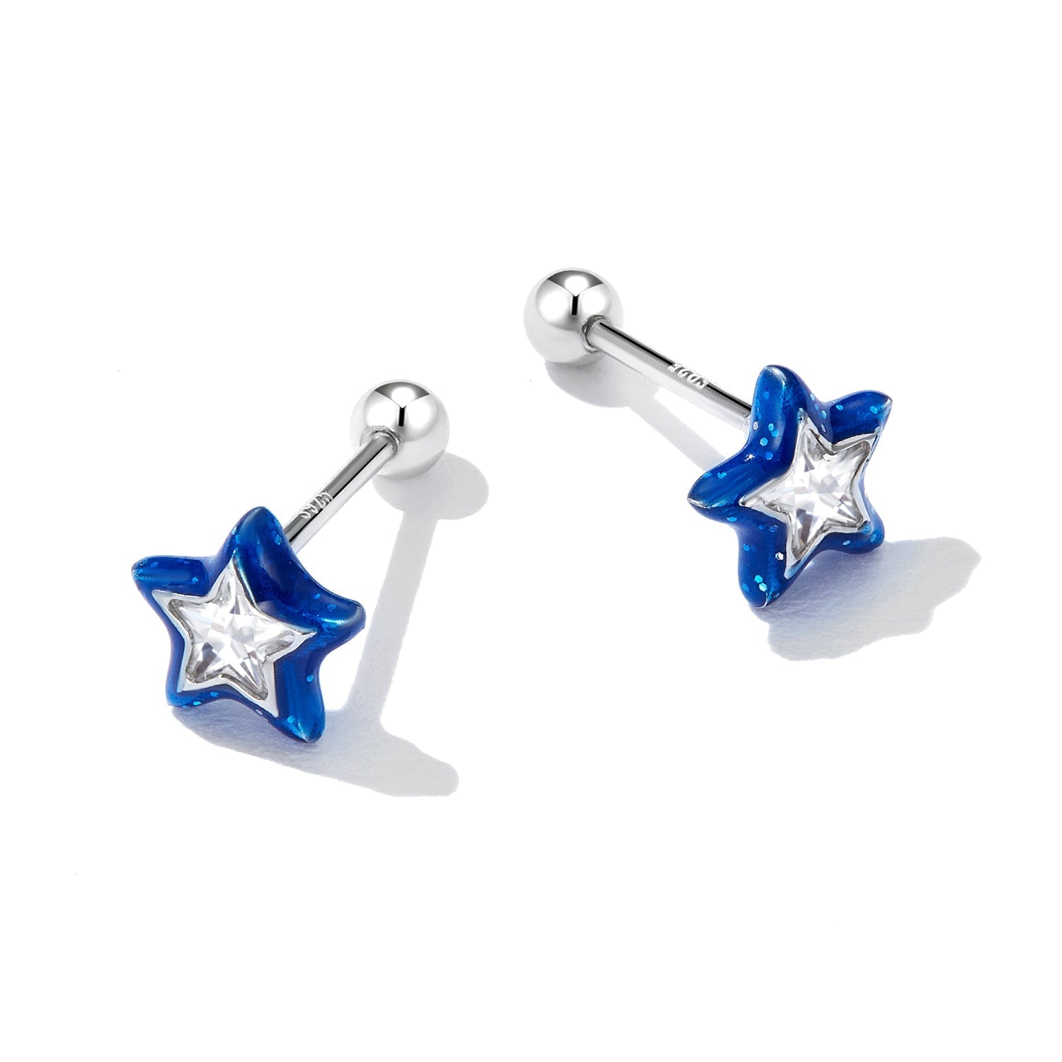 925 Sterling Silver Enamel CZ Stud Earrings in Platinum Plating DestGlow