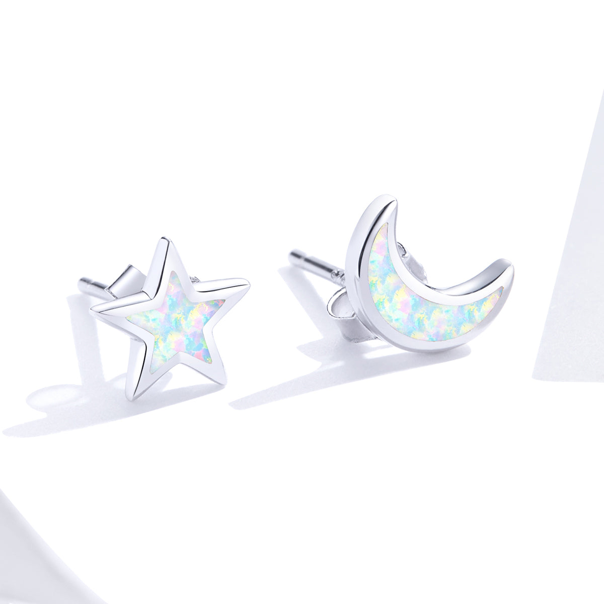 925 Sterling Silver Opal Earrings for Women - Star & Moon Design DestGlow