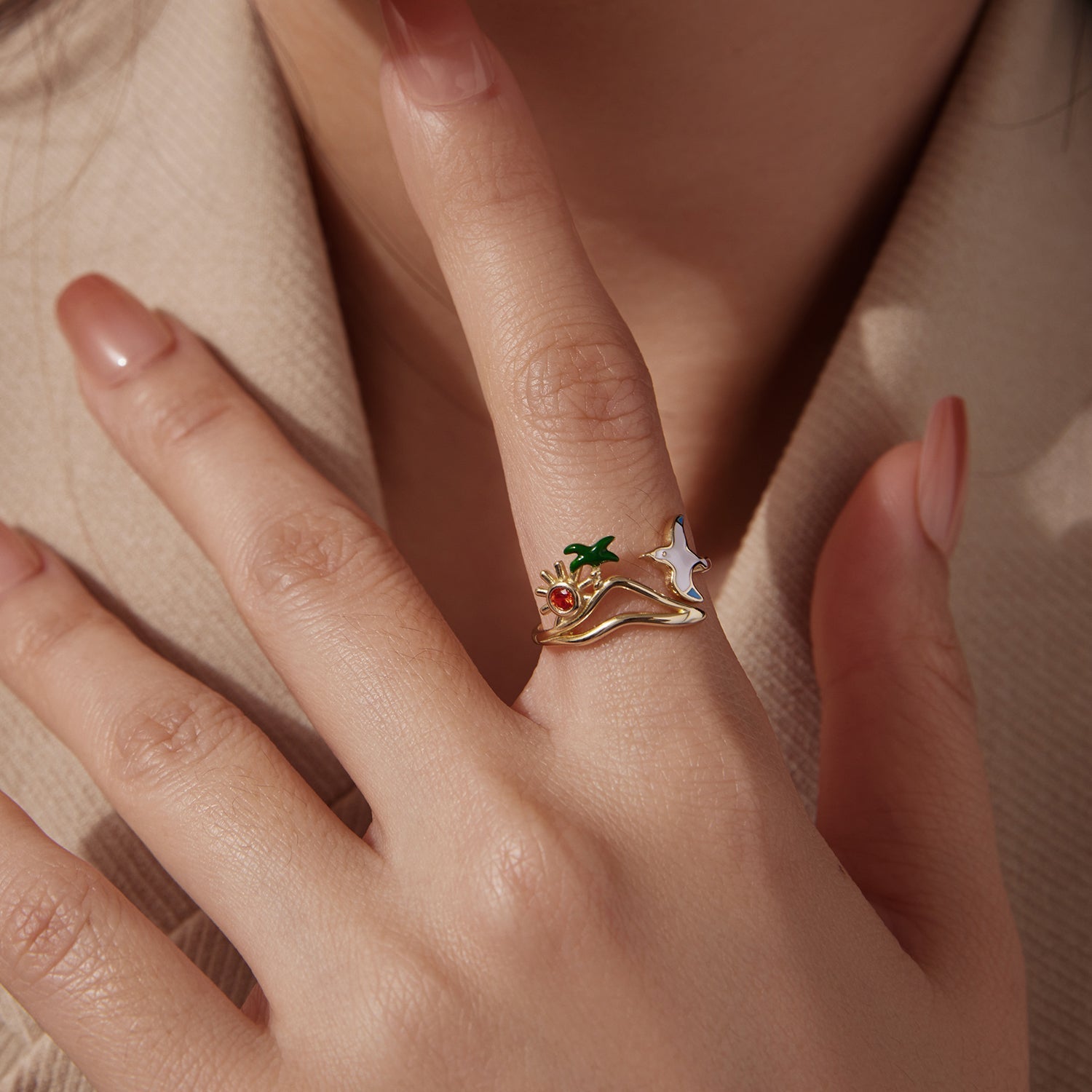 925 Sterling Silver Enamel Pavé Setting CZ Gold Plated Ring for Women DestGlow