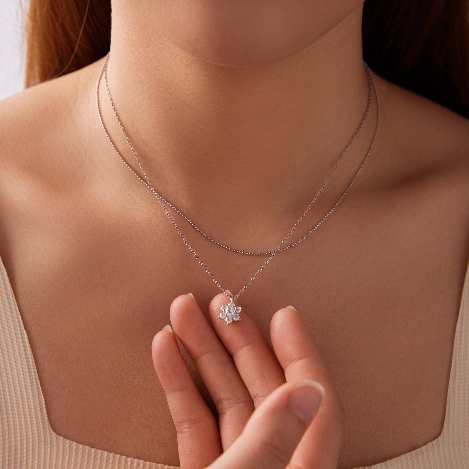 925 Sterling Silver 0.06 Carat & 0.20 Carat Moissanite Necklace with White Gold Plating for Women DestGlow