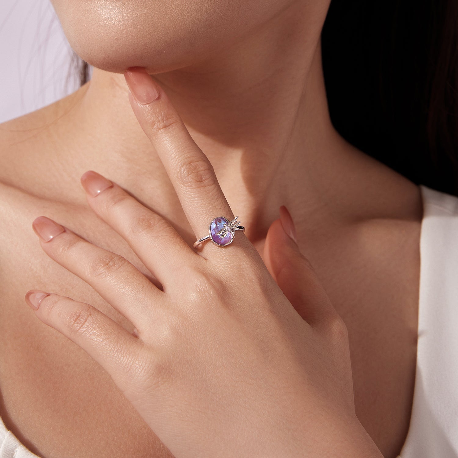 925 Sterling Silver Ring with Nano Opal Stone, 0.15 cm Width for Women DestGlow