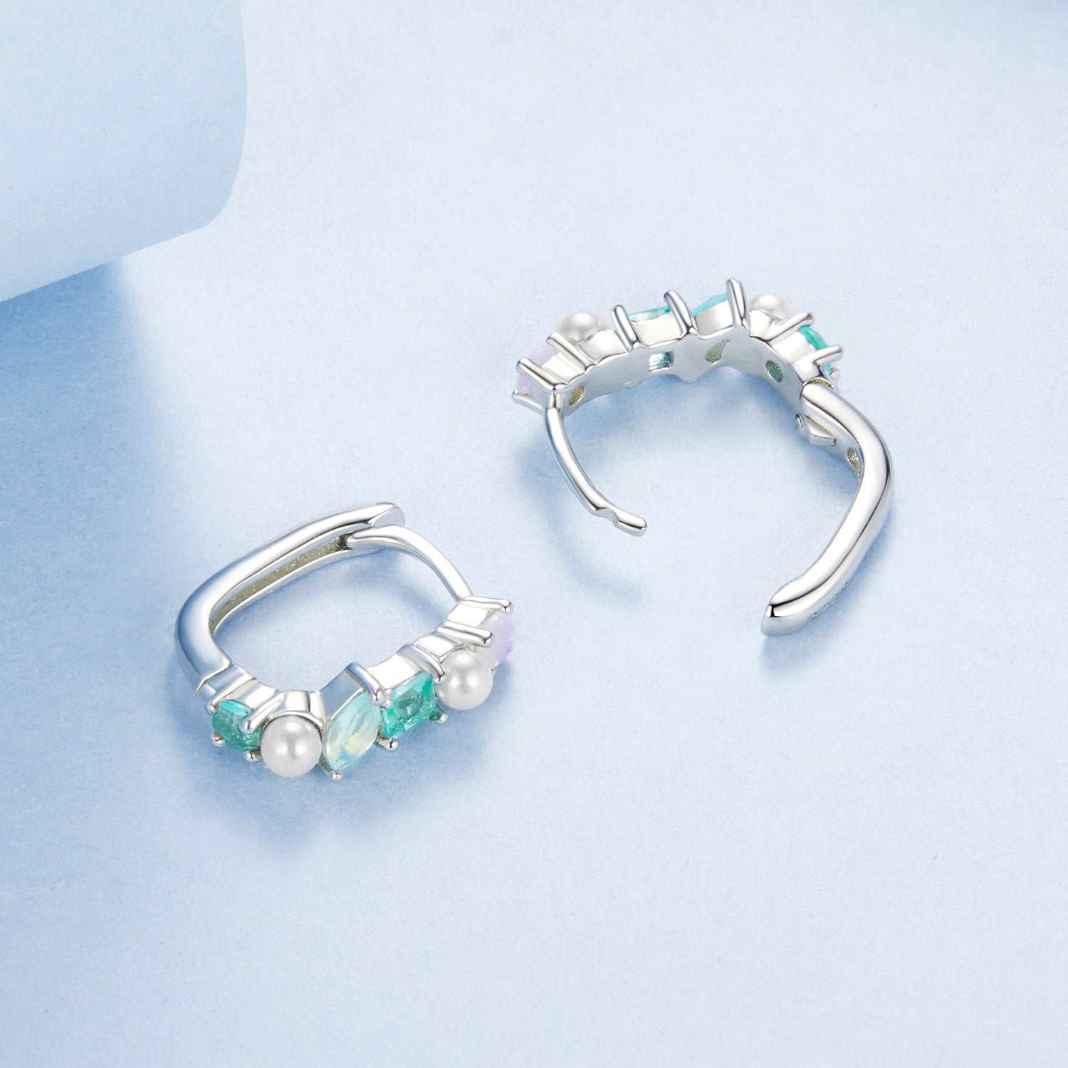 925 Sterling Silver Earrings with Nano Opal, Shell Pearl and Glass, 1.4cm for Women DestGlow