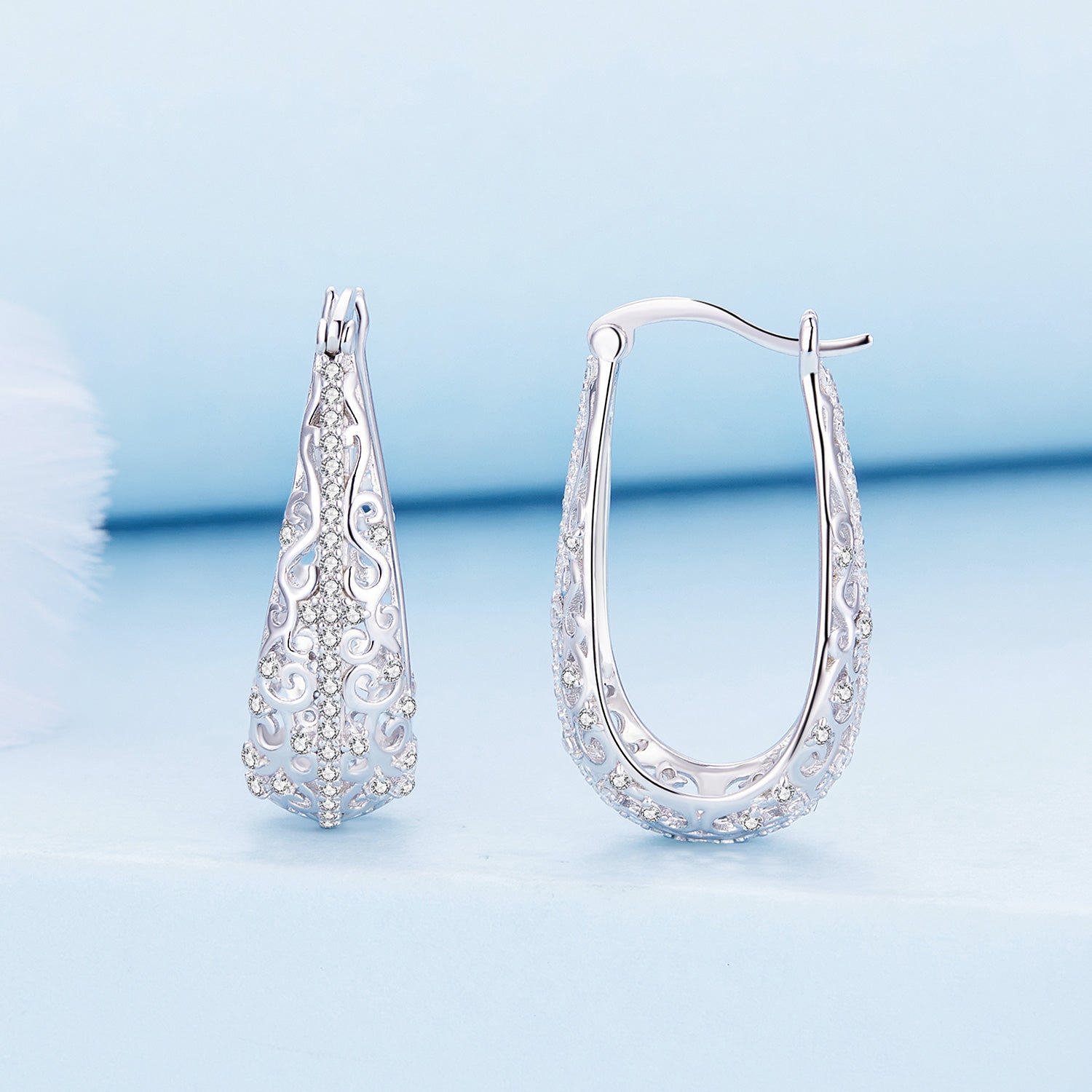 925 Sterling Silver Earrings with Pavé Set CZ, 2.5cm x 0.8cm, for Women DestGlow