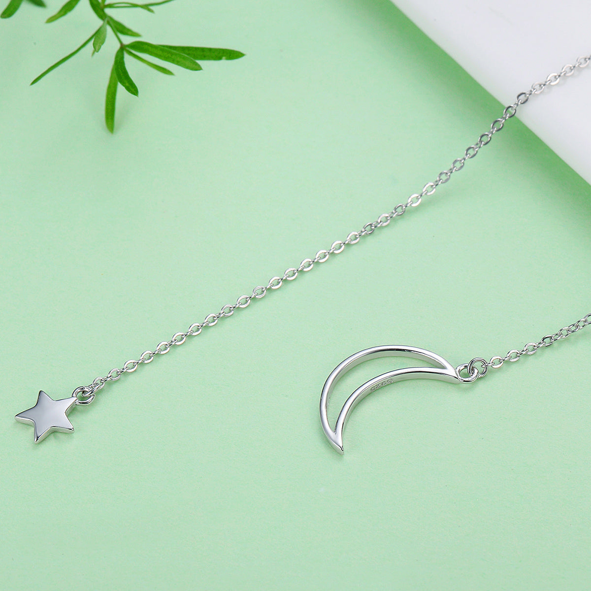 925 Sterling Silver Necklace 47cm with Moon Pendant for Women DestGlow