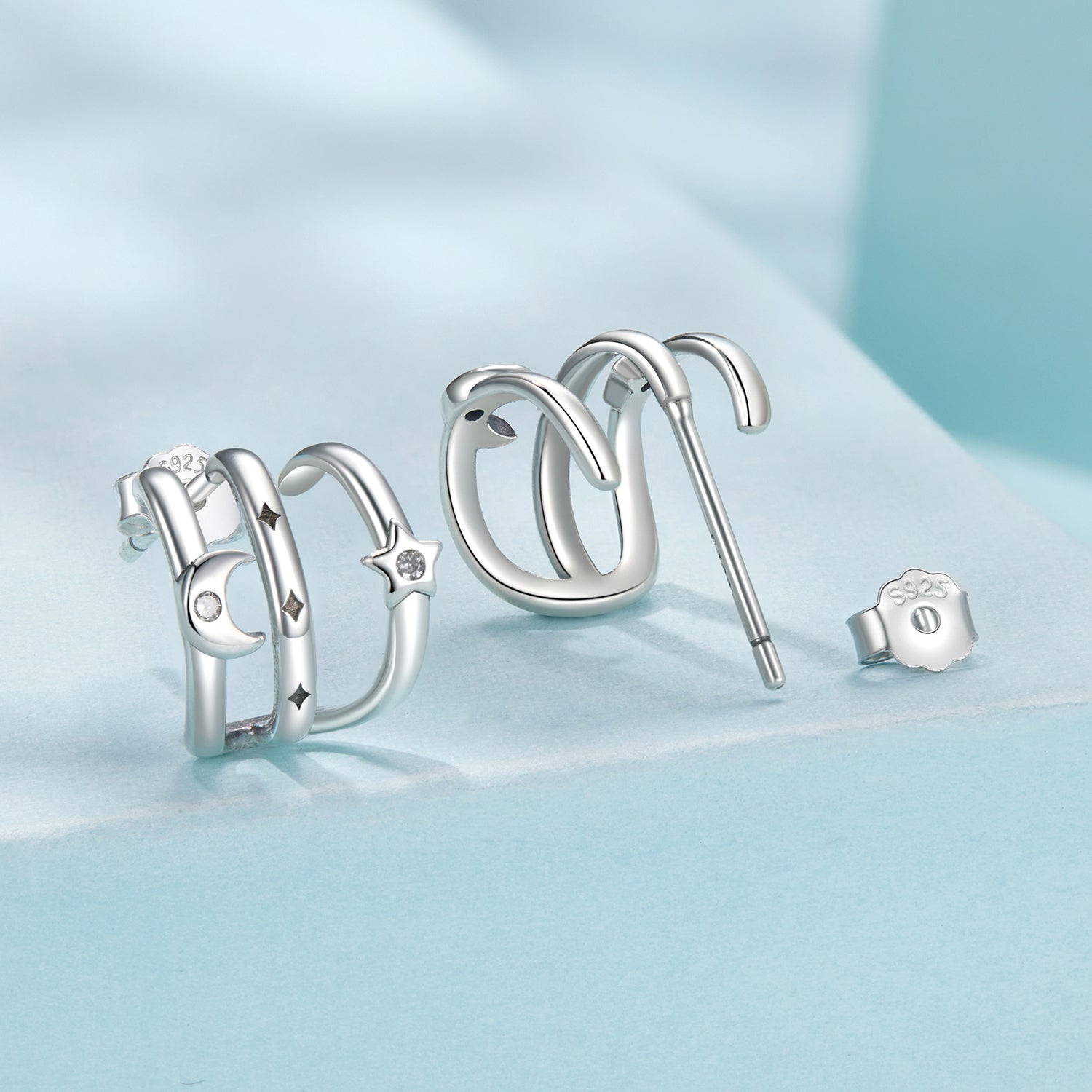 925 Sterling Silver Earrings with Pavé Setting CZ - Oxidized Silver, 1.1cm for Women DestGlow