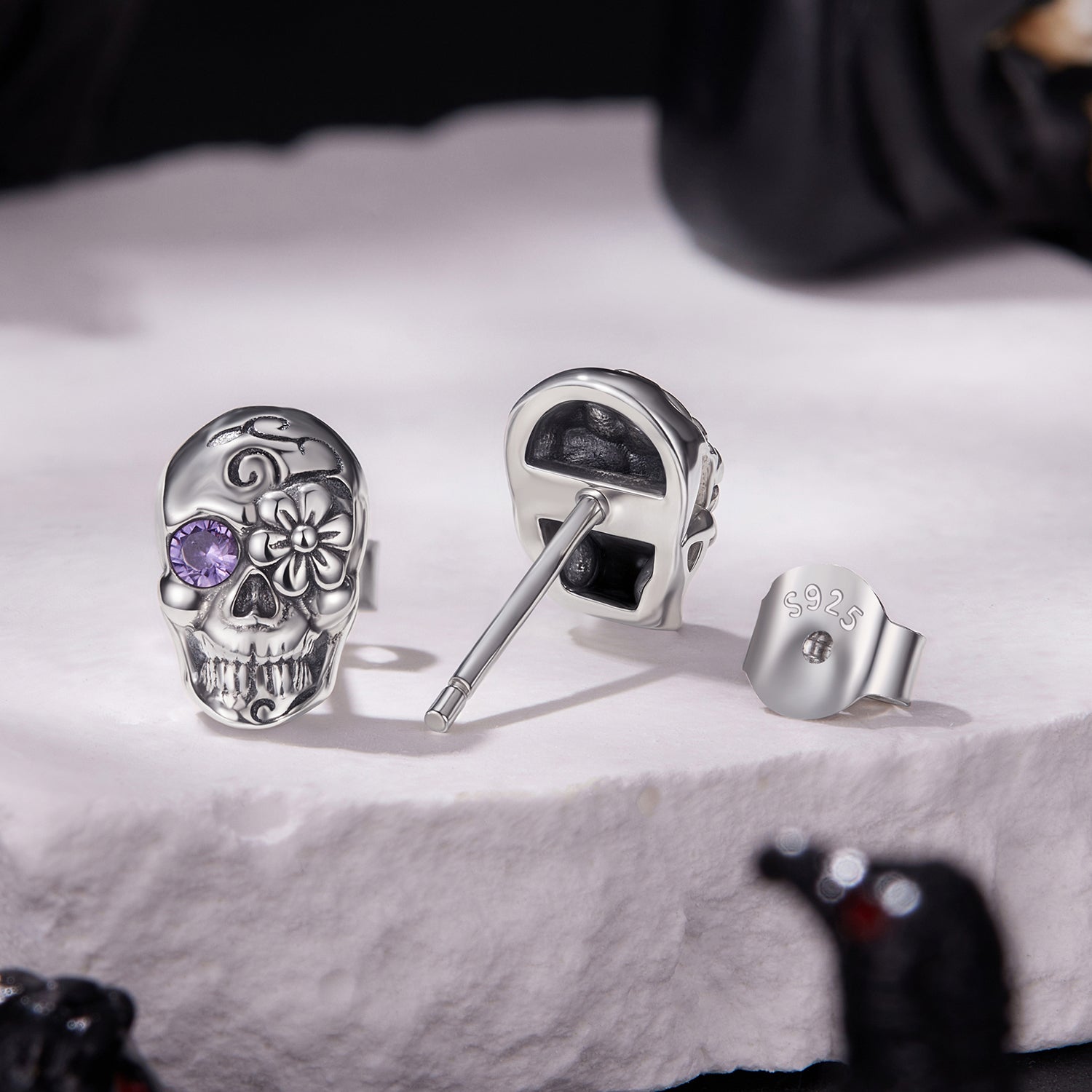 925 Sterling Silver Earrings with Oxidized Finish and CZ Stones DestGlow