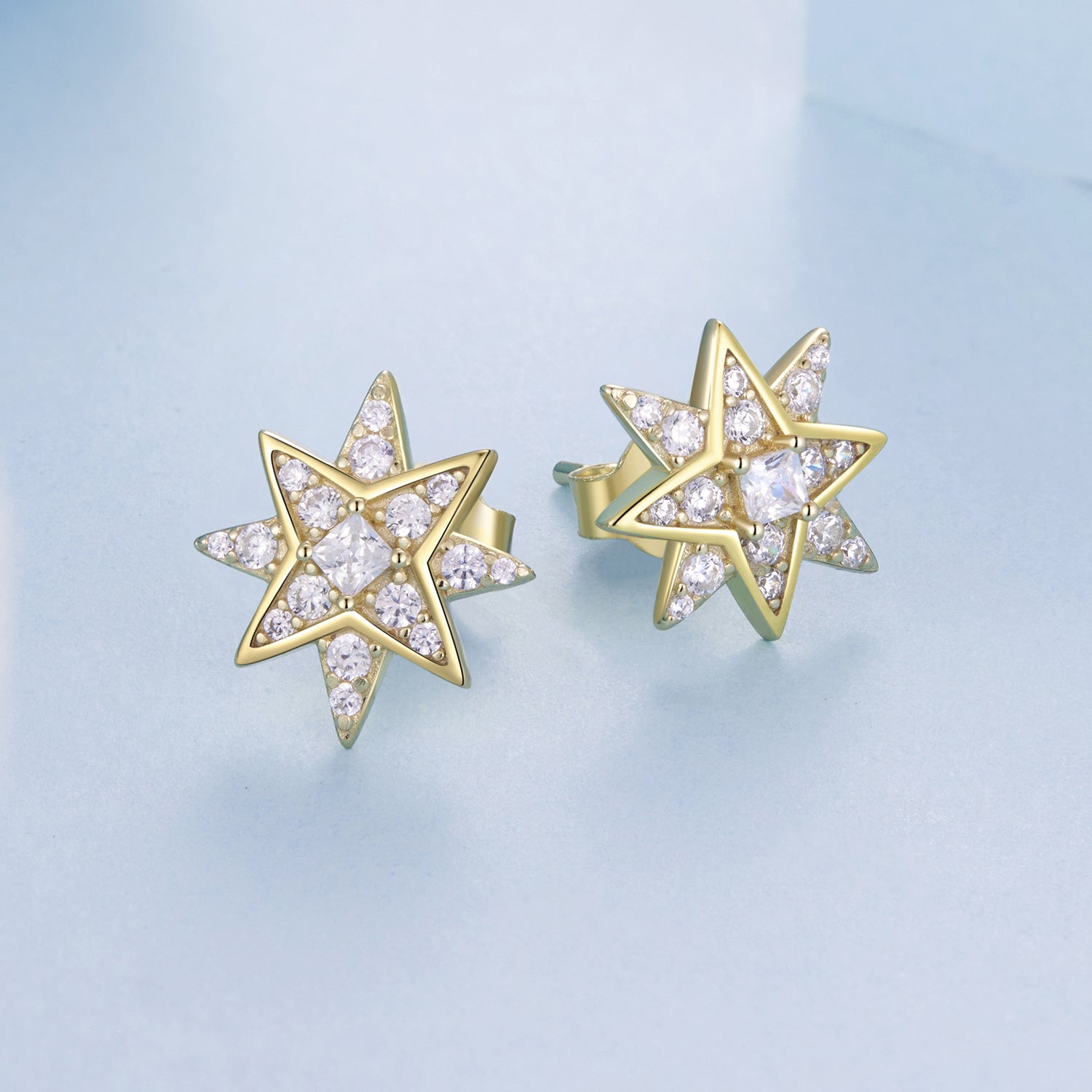 925 Sterling Silver Pavé Setting Gold Plated Earrings DestGlow