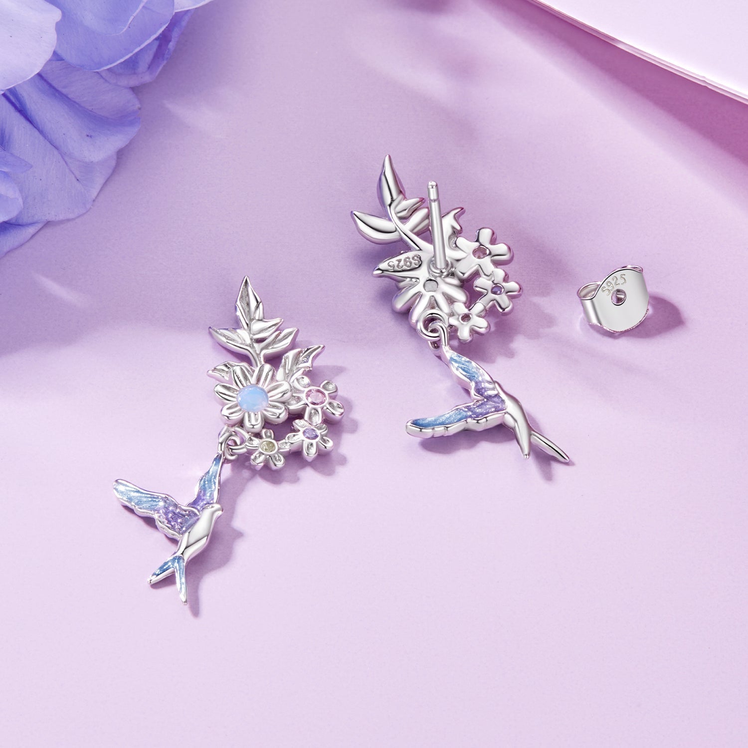 925 Sterling Silver Earrings with Nano Opal Stone and White Gold Plating DestGlow