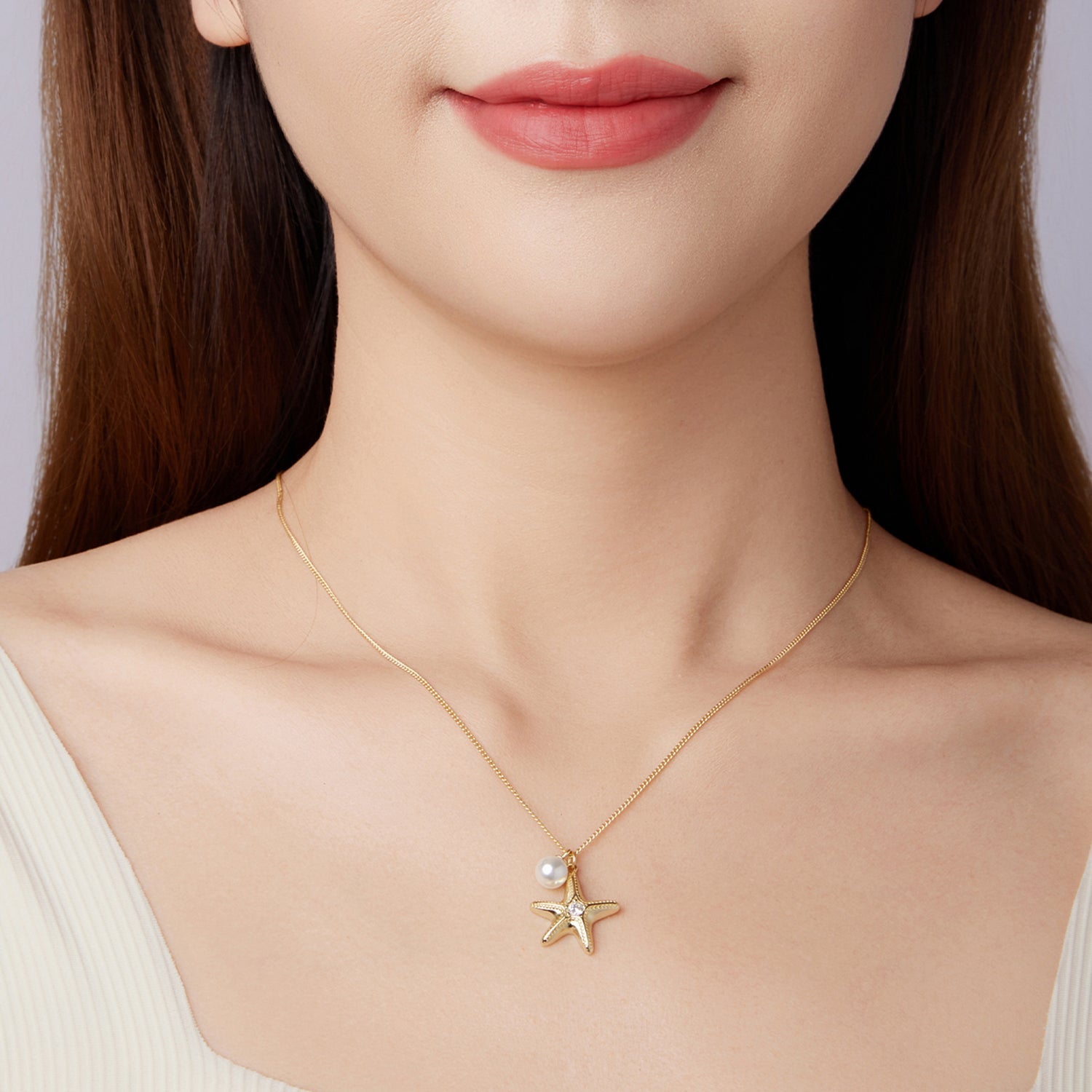 925 Sterling Silver Necklace with Gold Plating, 40+5cm, Featuring Synthetic Pearl & CZ for Women DestGlow