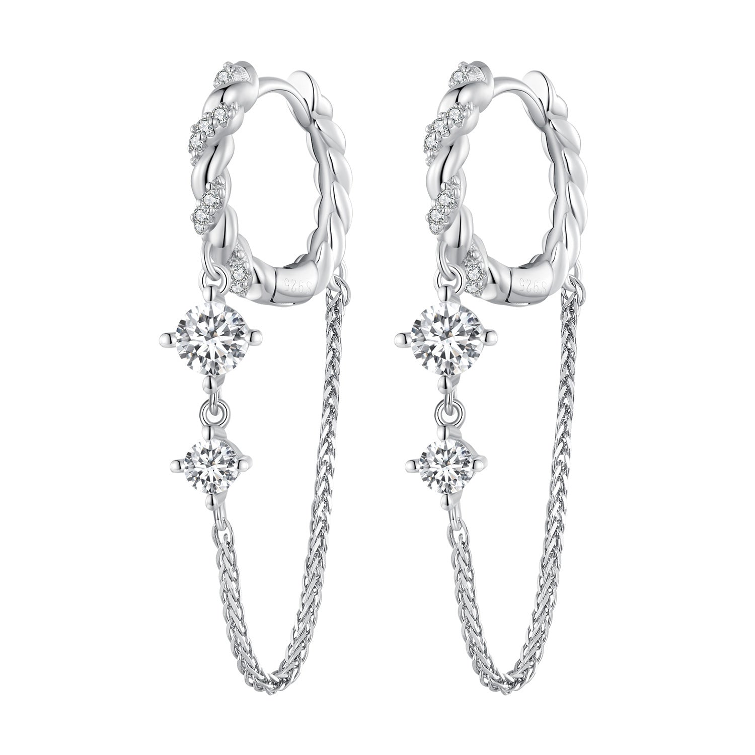 925 Sterling Silver Earrings with Pavé Setting CZ, 34*6mm for Women DestGlow