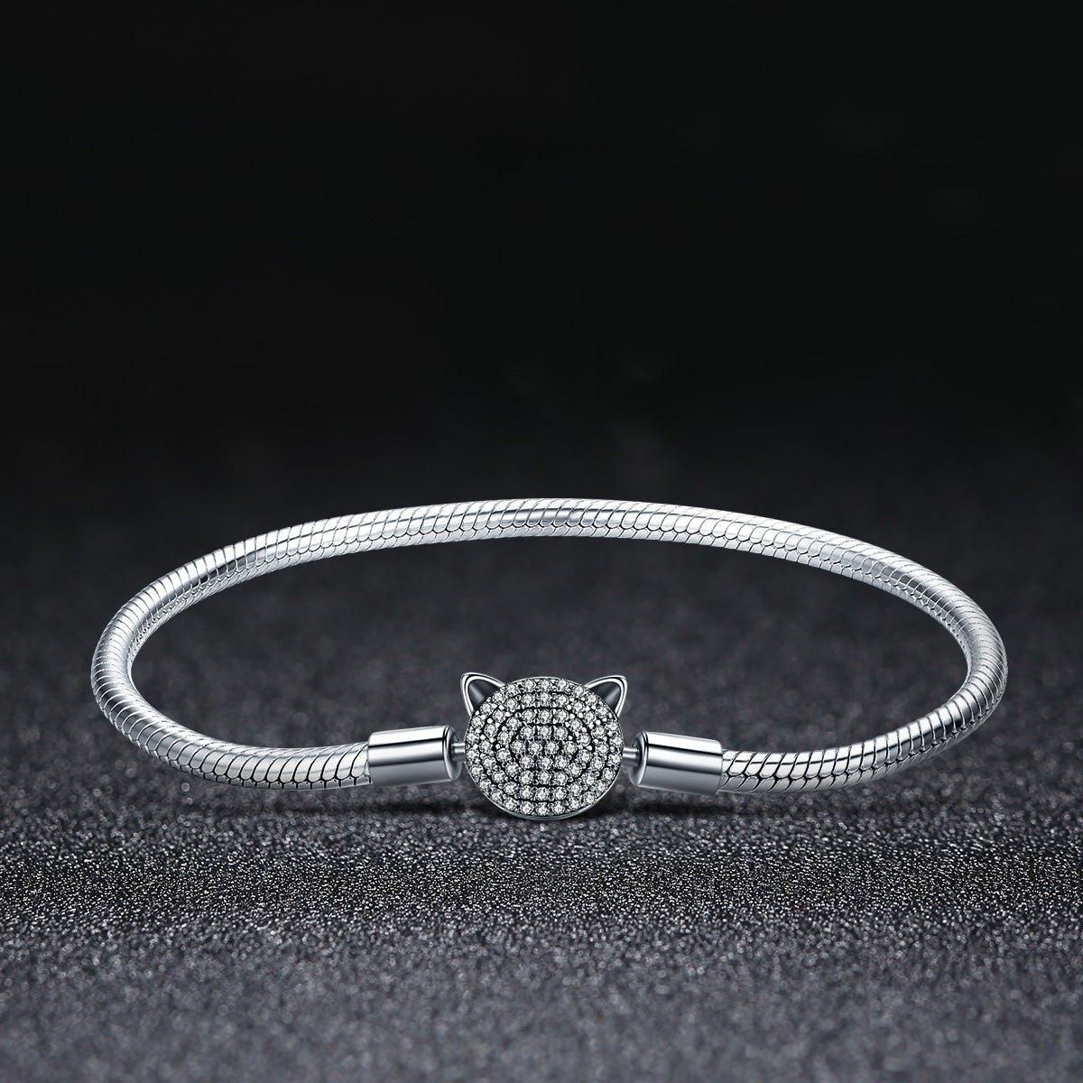 925 Sterling Silver Bracelet with Cat Head Charm, 17cm for Women DestGlow