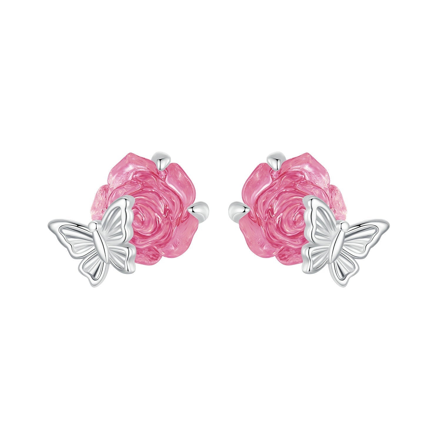 925 Sterling Silver White Gold Plated Resin Earrings 8x10mm for Women DestGlow