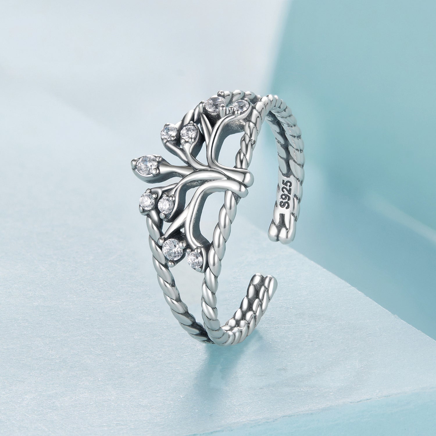 925 Sterling Silver Oxidized Pavé CZ Ring for Women DestGlow