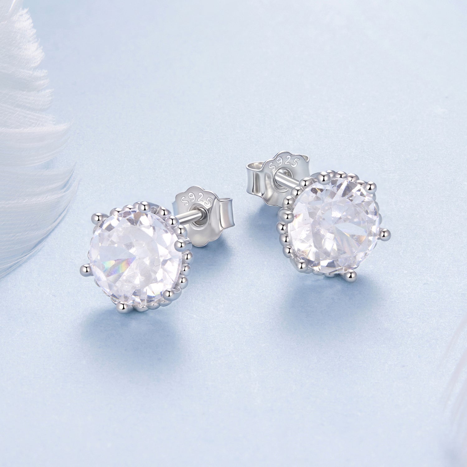 925 Sterling Silver Earrings with Pavé Setting CZ in White Gold Plated DestGlow