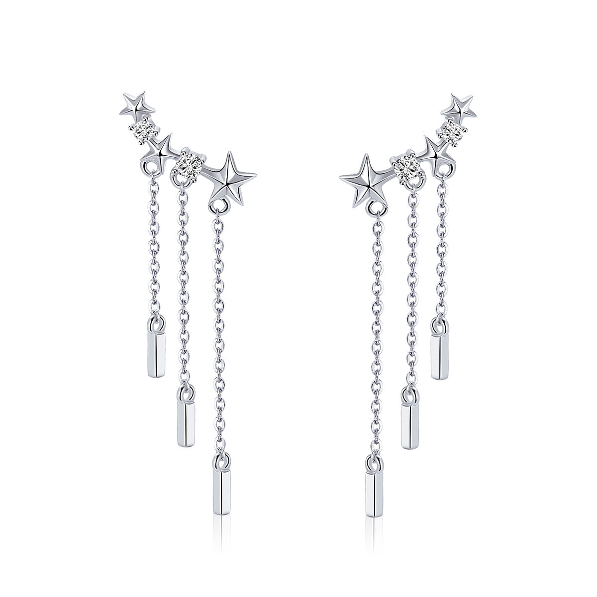925 Sterling Silver Plated Platinum Pavé Setting CZ Earrings 3.4*0.7cm for Women DestGlow