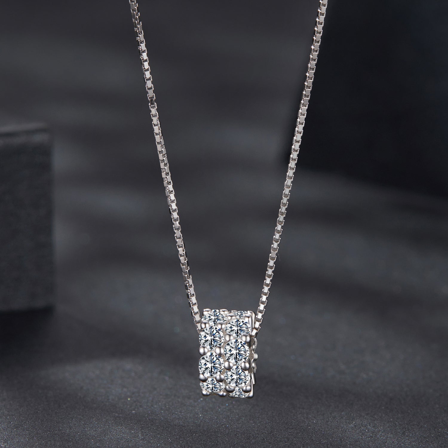 925 Sterling Silver & Moissanite Necklace, 40+5cm Length, White Gold Plated, Women&