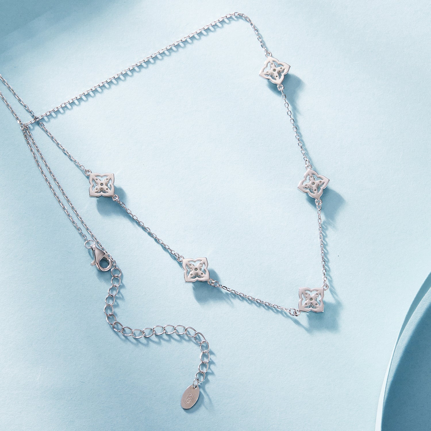 925 Sterling Silver + Moissanite Necklace with Plated White Gold - 40+5cm Length for Women DestGlow