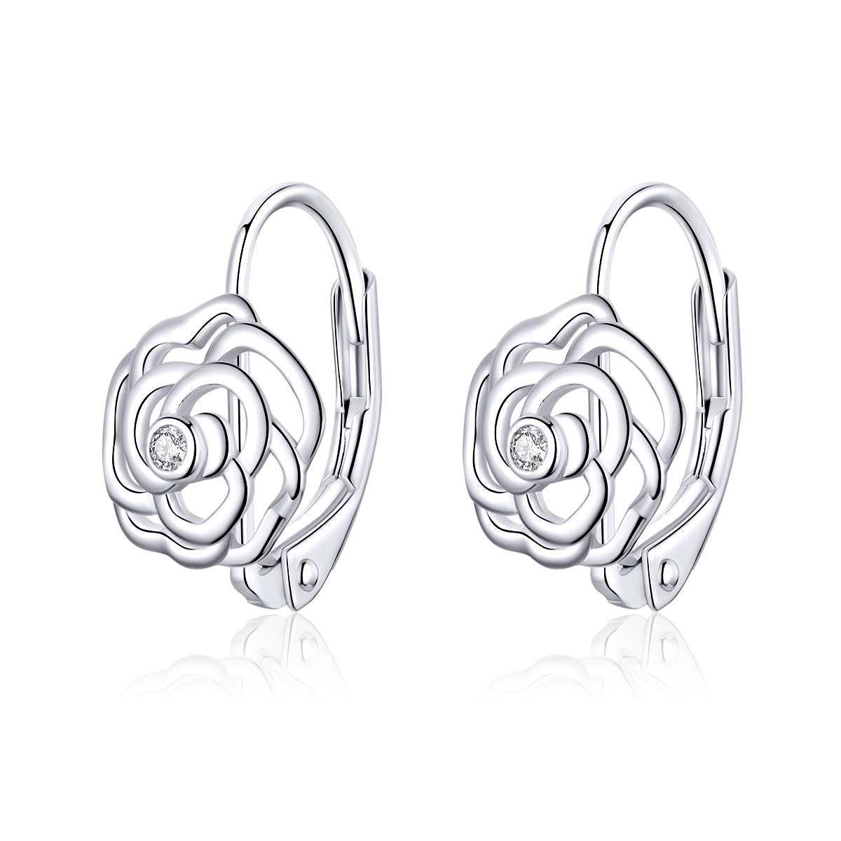 925 Sterling Silver Earrings with Pavé Setting CZ - 1.4x0.9 cm for Women DestGlow
