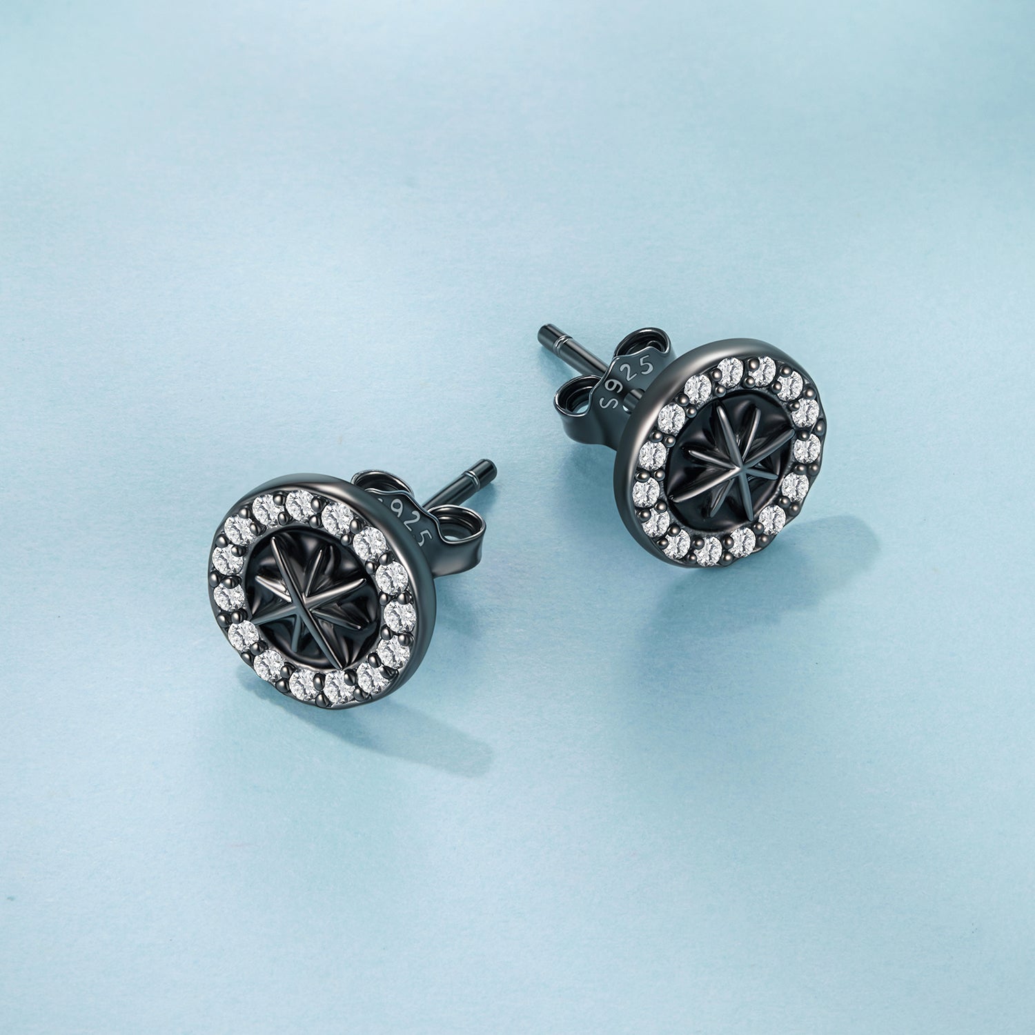 925 Sterling Silver Black Gold Plated Pavé CZ Earrings with Enamel for Women DestGlow