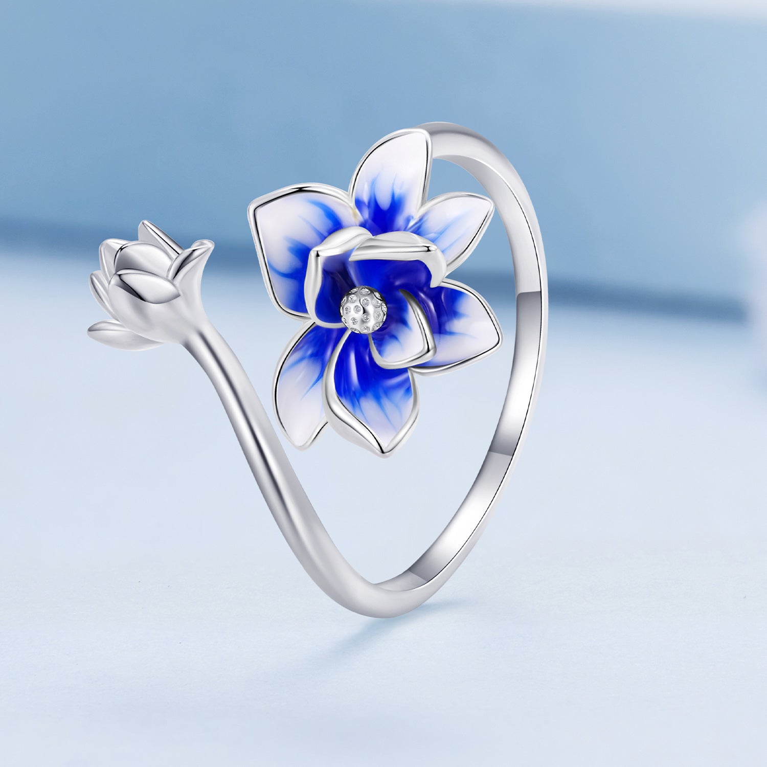 925 Sterling Silver Enamel Flower Ring by Bids.com