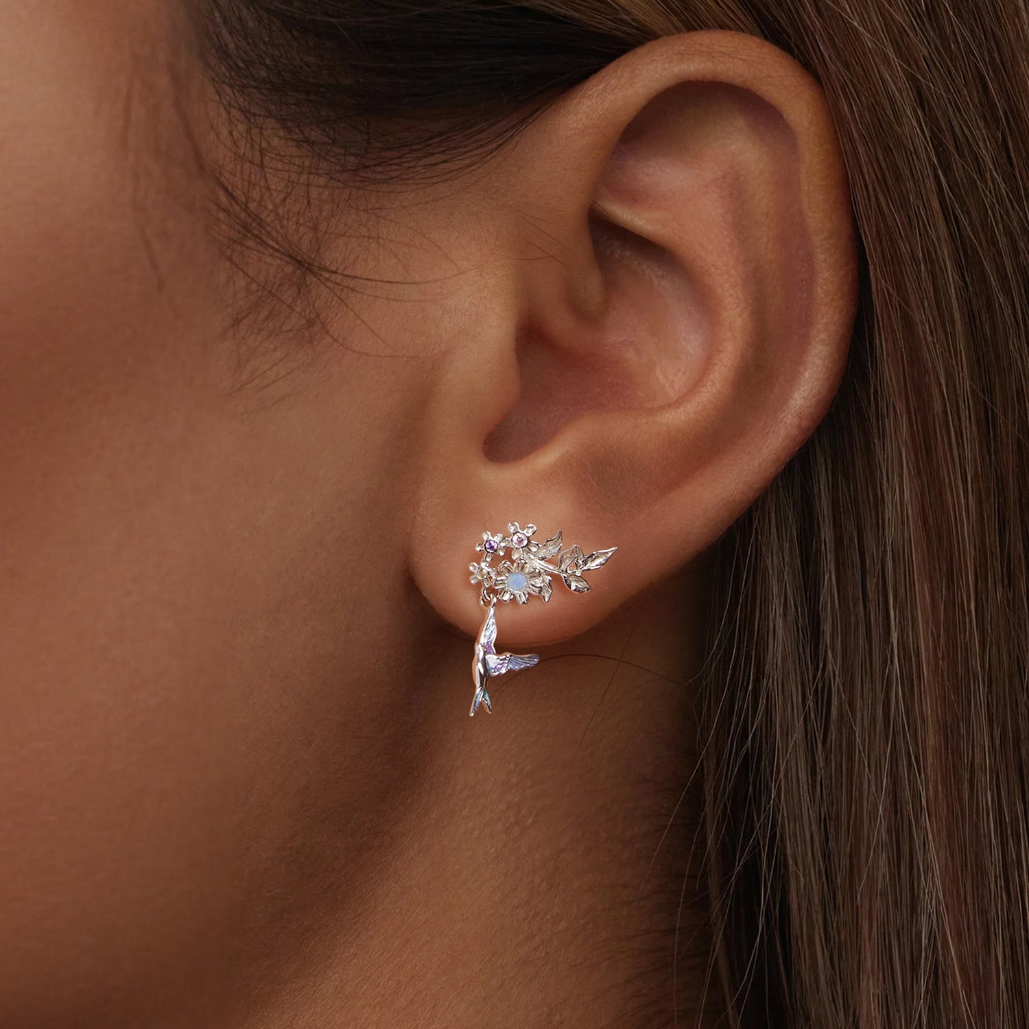 925 Sterling Silver Earrings with Nano Opal Stone and White Gold Plating DestGlow