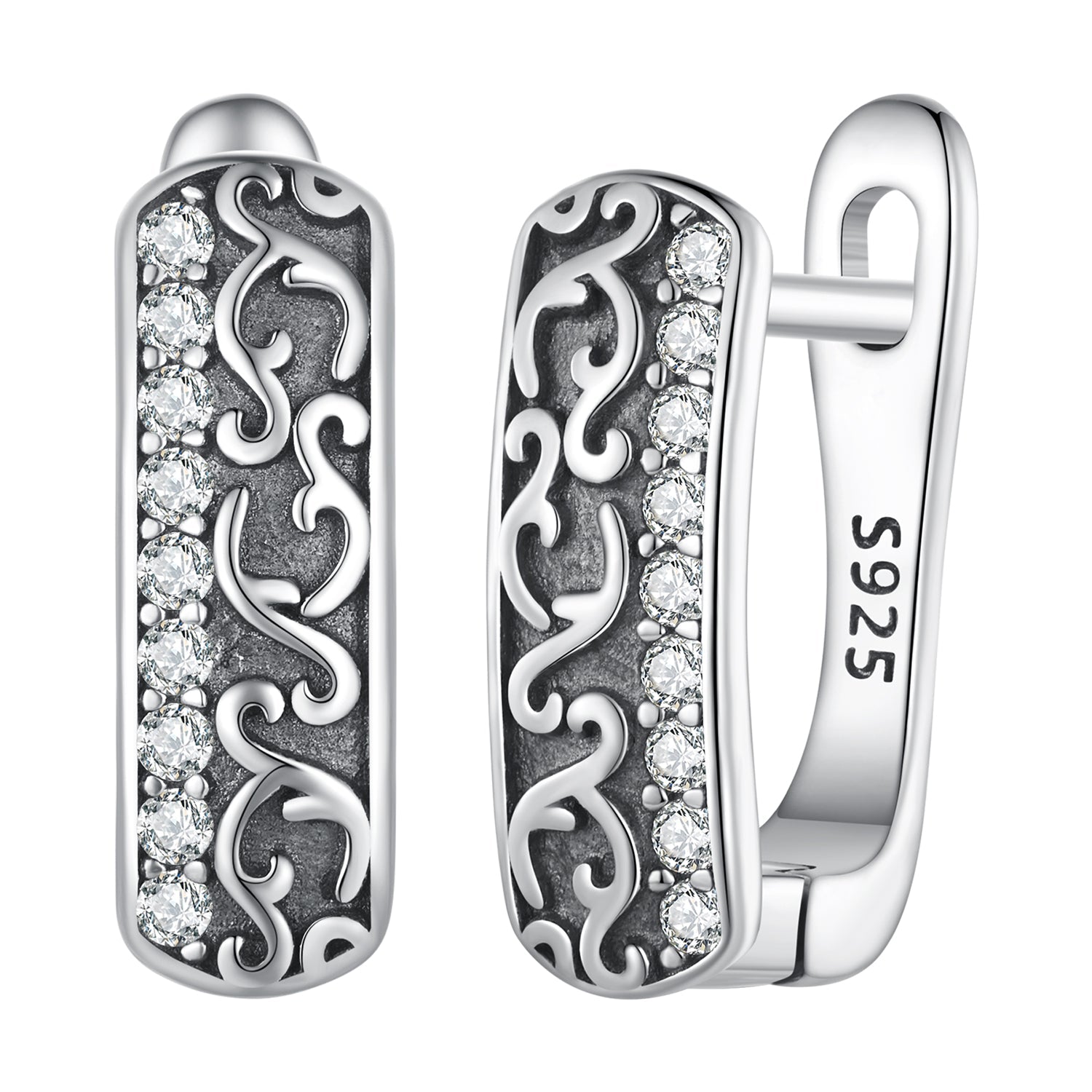 925 Sterling Silver Earrings with Pavé Setting CZ - 1.3m x 0.5m for Women DestGlow