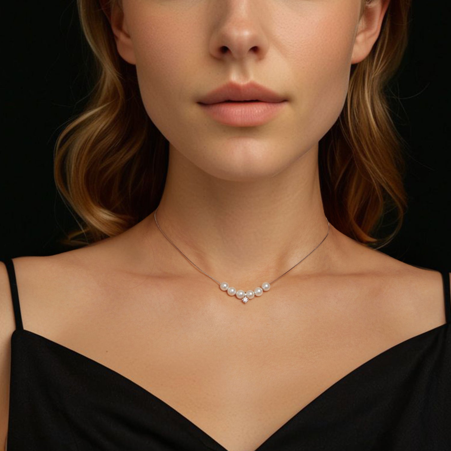 925 Sterling Silver Moissanite & Quality Shell Pearl Adjustable Necklace for Women DestGlow