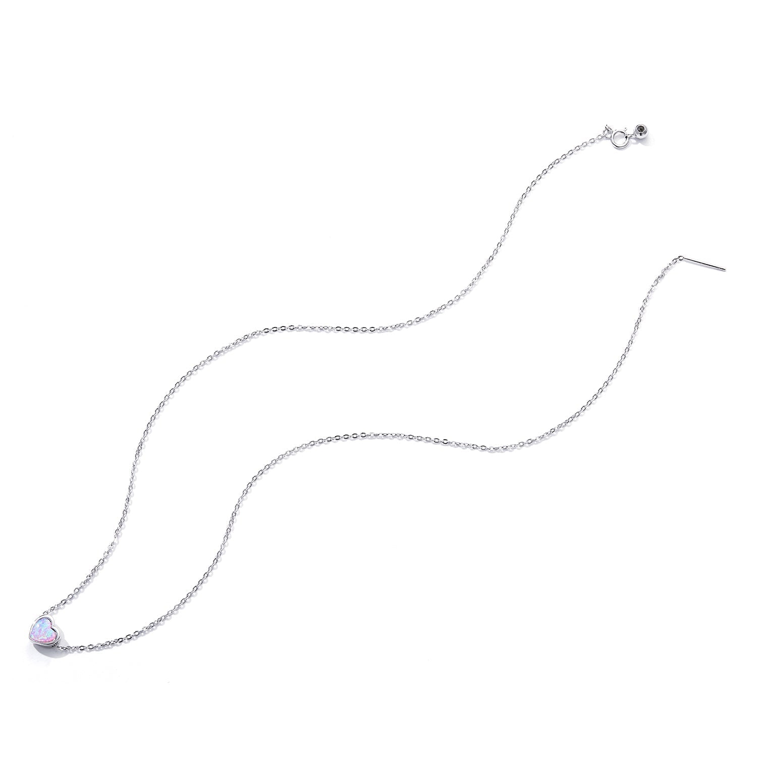 925 Sterling Silver and Platinum Plated Translucent Opal Necklace, 43.5cm Adjustable Chain, for Women DestGlow