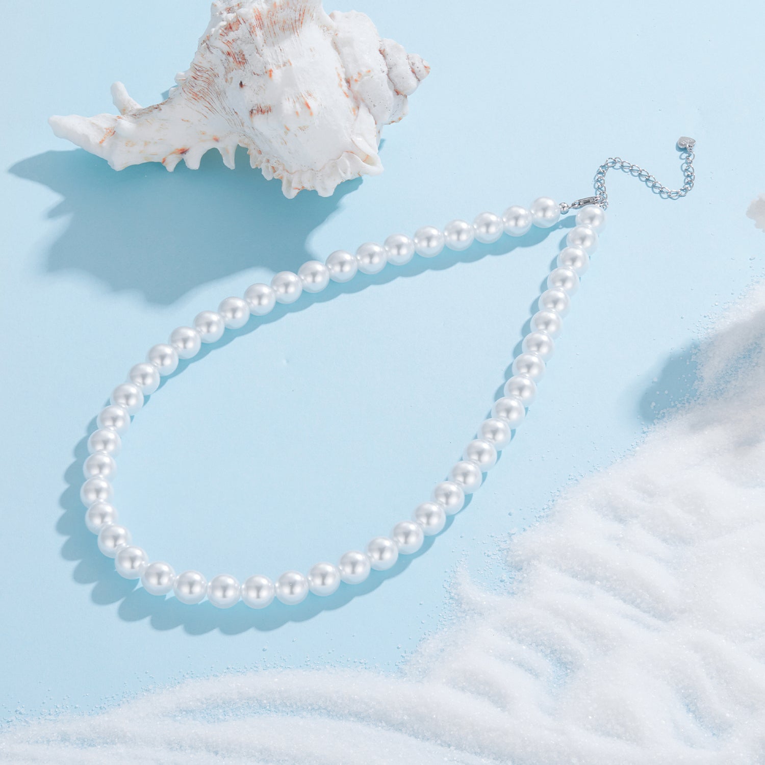 925 Sterling Silver White Gold Plated 39-45.5cm Quality Shell Pearl Necklace for Women DestGlow