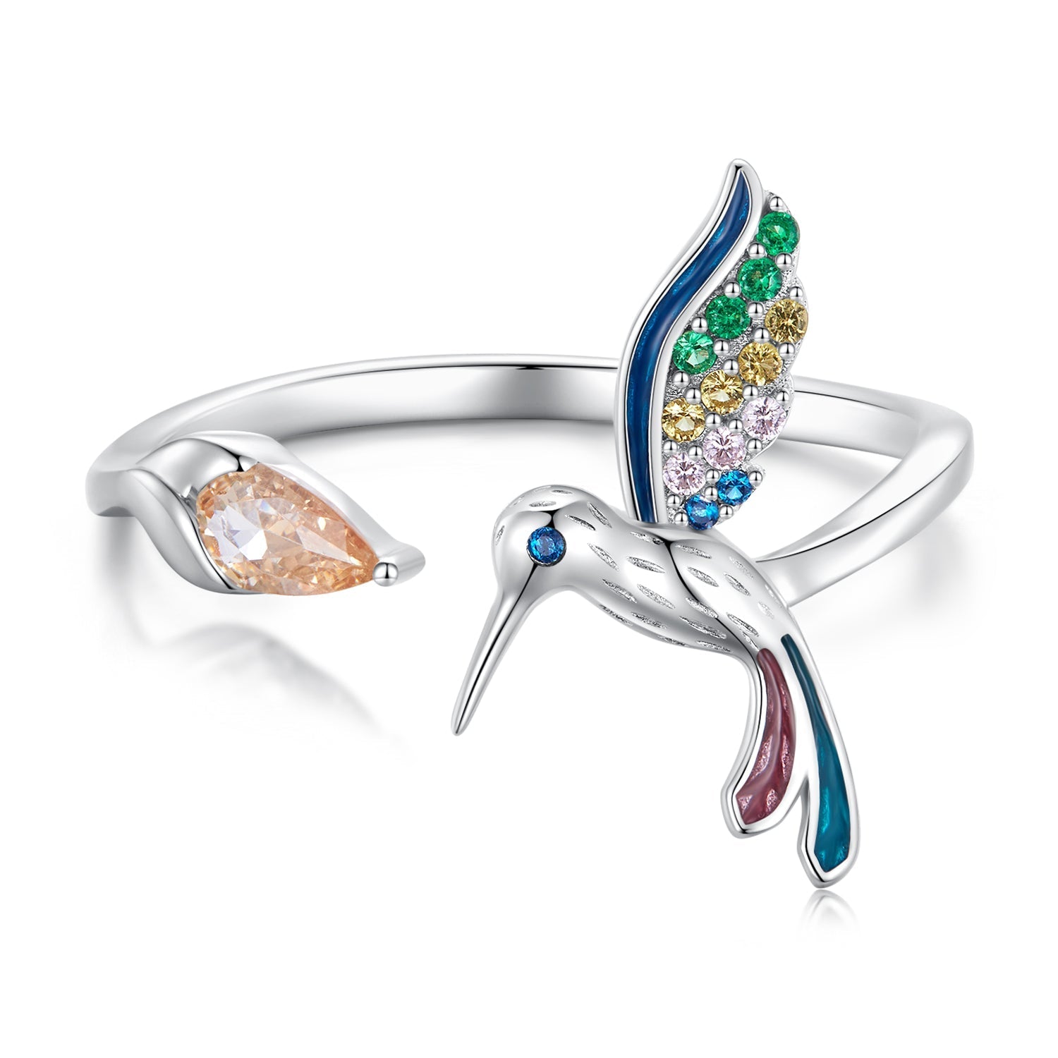 925 Sterling Silver Enamel Pavé Setting Ring for Women DestGlow