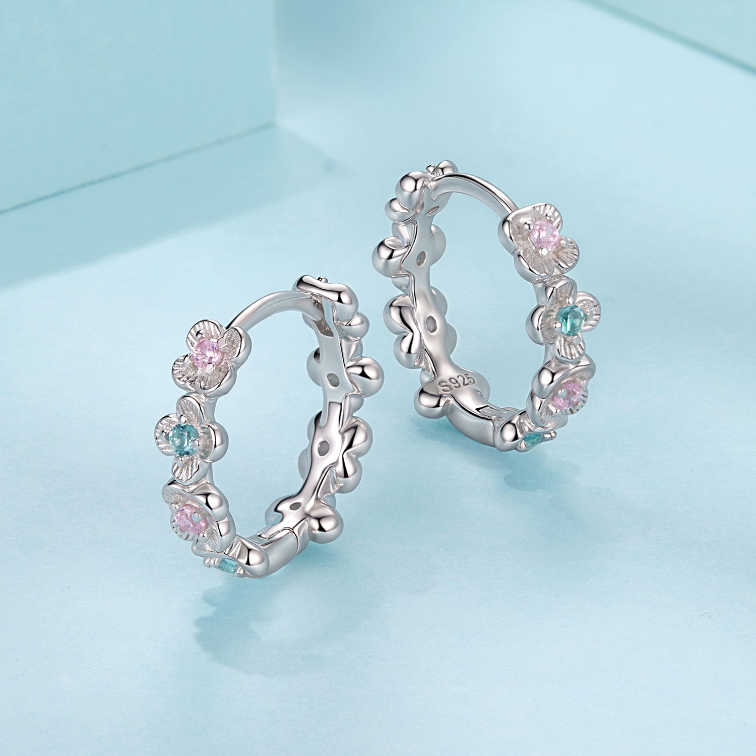 925 Sterling Silver Earrings with CZ and White Gold Plating DestGlow
