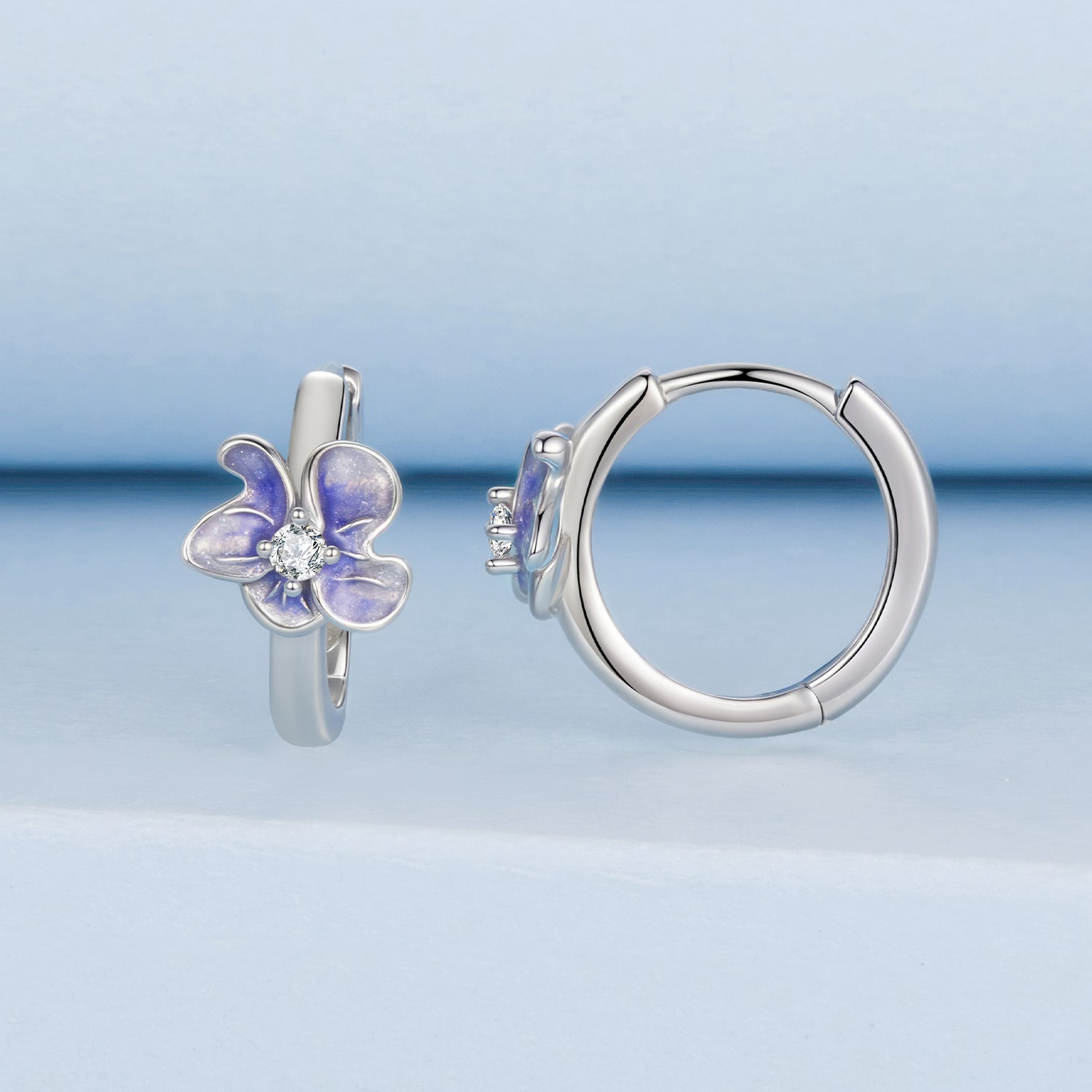 925 Sterling Silver White Gold Plated Enamel CZ Hoop Earrings for Women DestGlow