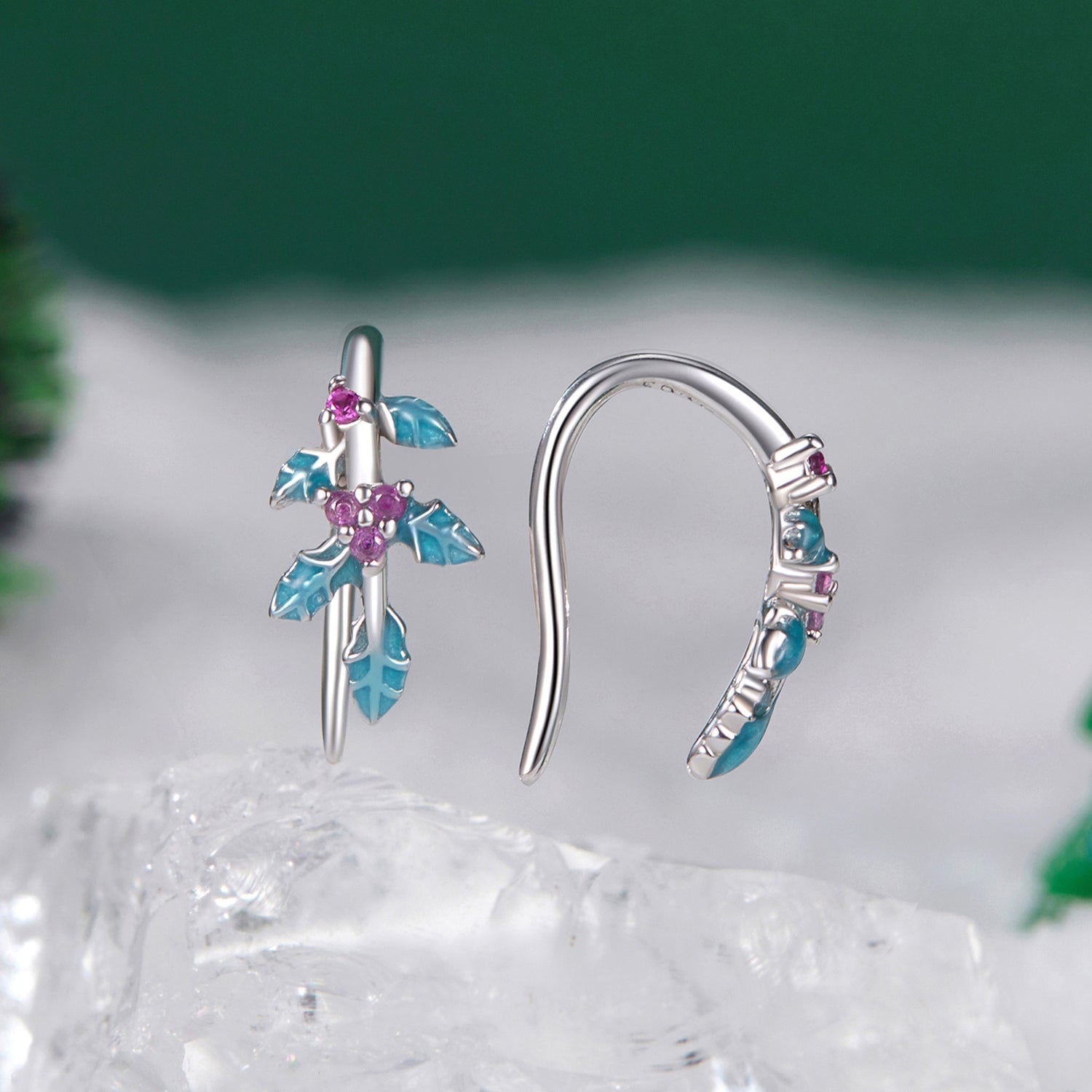 925 Sterling Silver White Gold Plated Enamel Earrings DestGlow