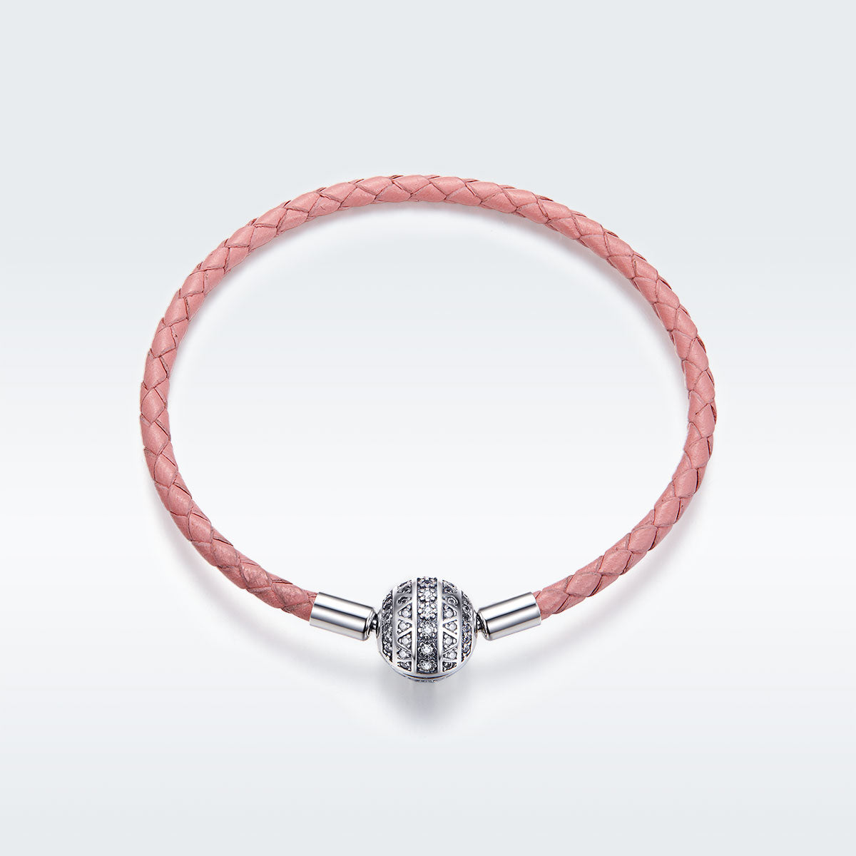 925 Sterling Silver Pavé Setting CZ Bracelet with Genuine Leather for Women DestGlow